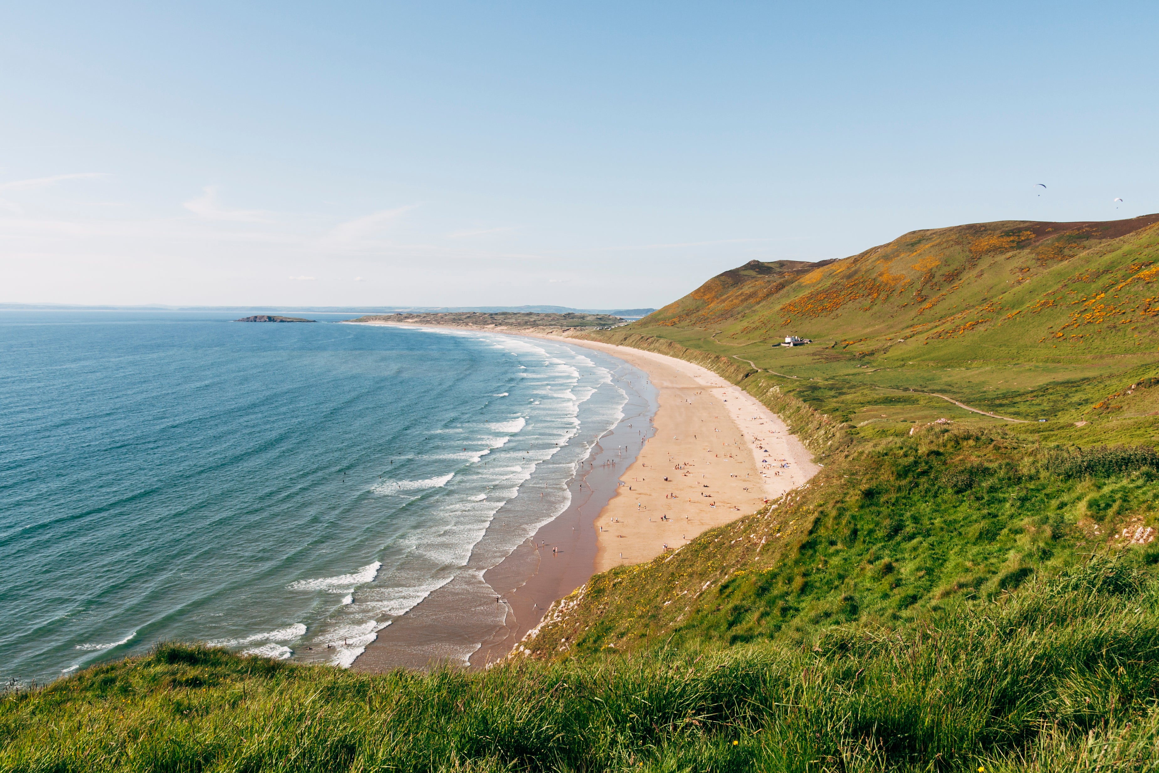 An aerial view of Rhossili Bay