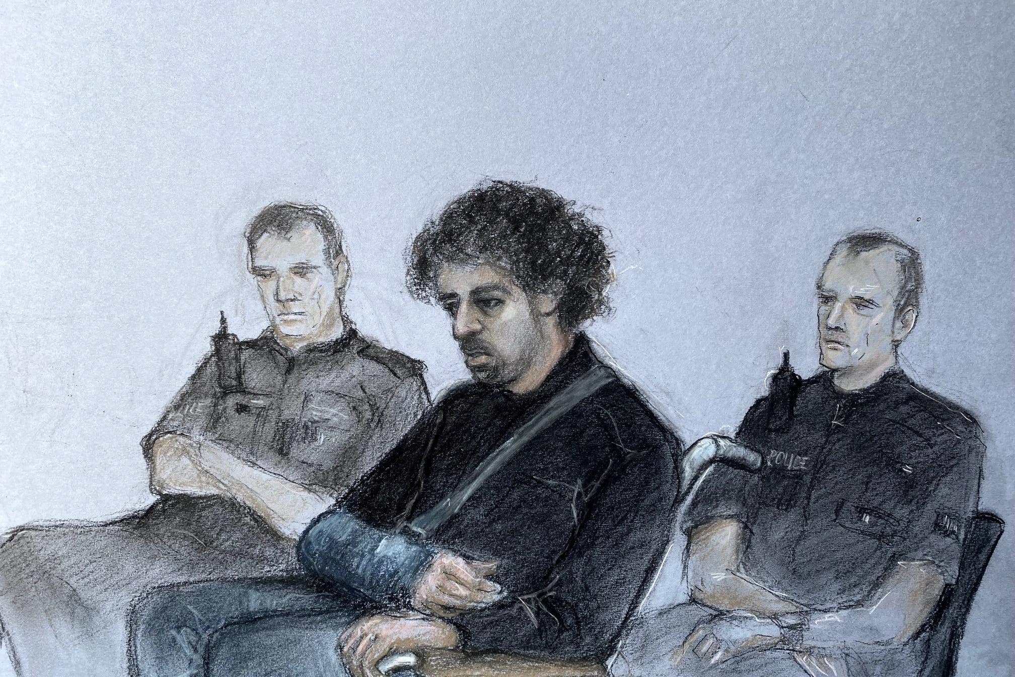 Court artist sketch of Louis De Zoysa at Northampton Crown Court (Elizabeth Cook/PA)