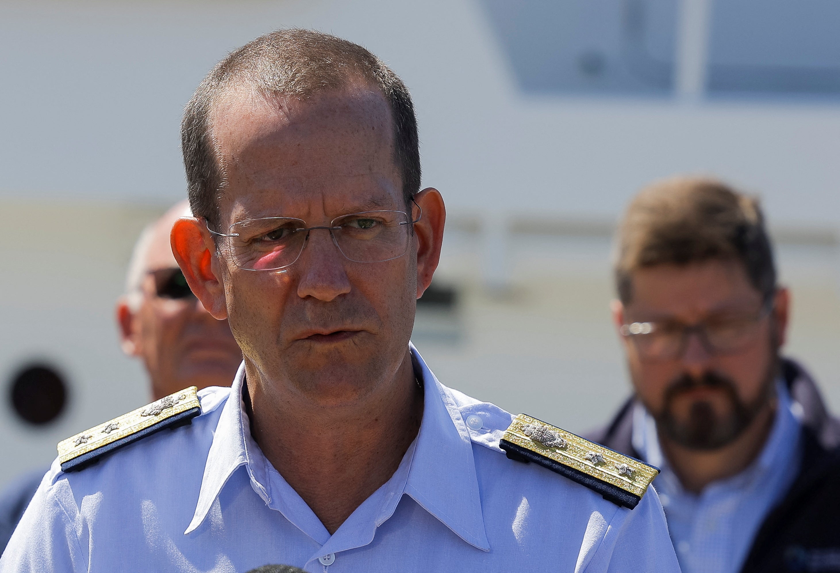 Rear Admiral John Mauger, the First Coast Guard District commander, speaks during a press conference to confirm the sub had suffered a ‘catastrophic implosion’