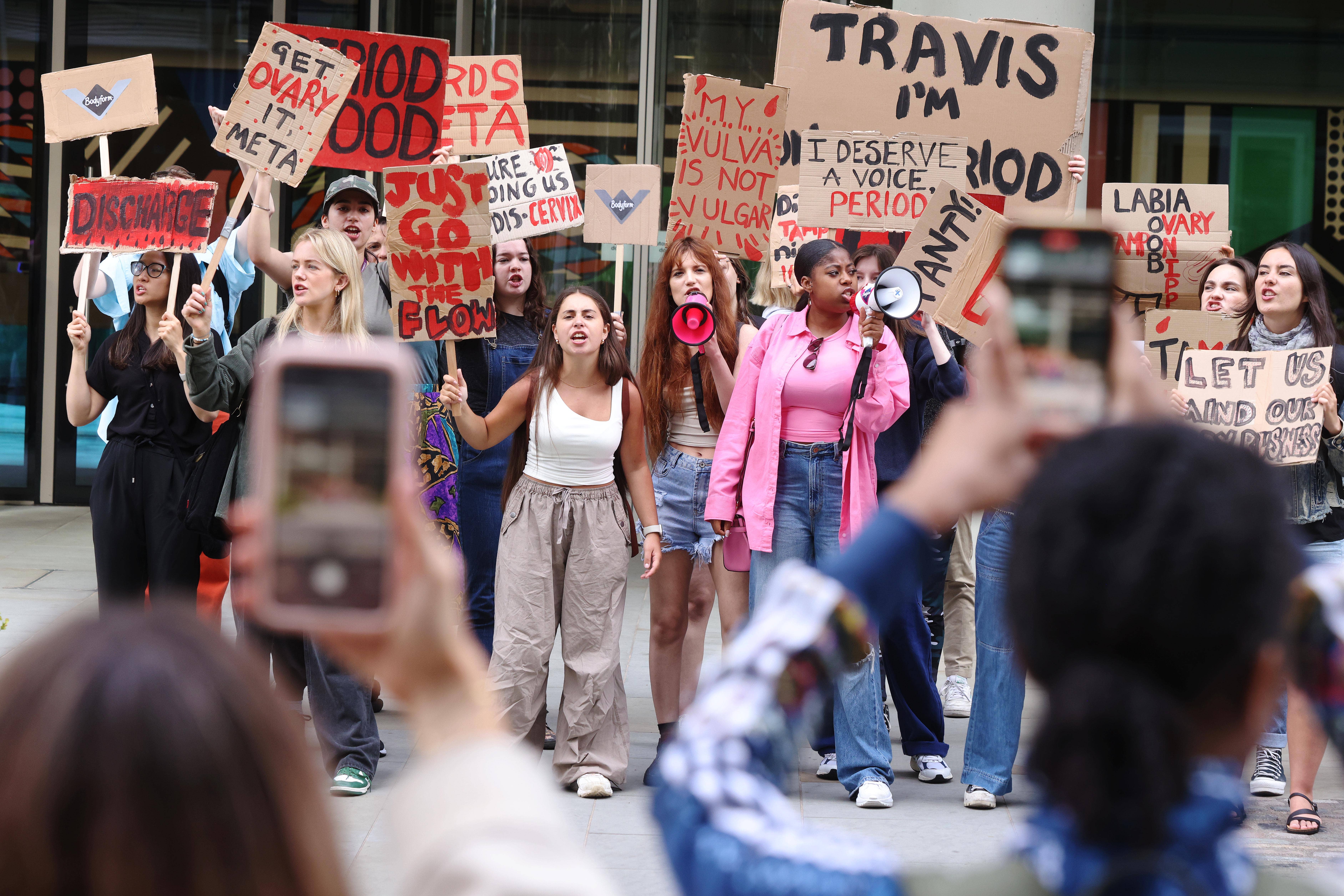 Protesters demonstrated outside the Meta officers in London on Friday (Joe Pepler/72Point/PA)