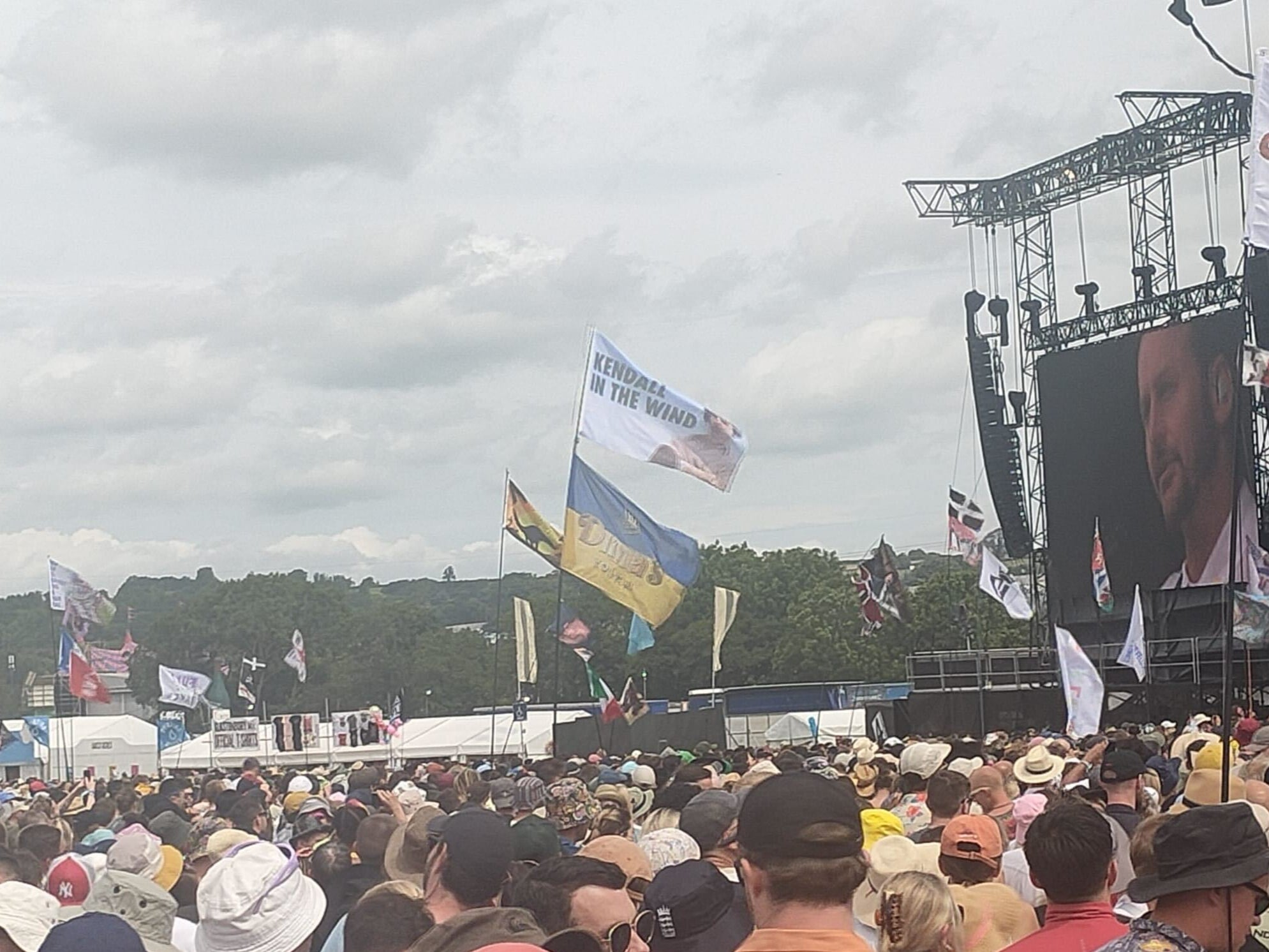 Kendall in the Wind flag at Glastonbury 2023, day 3