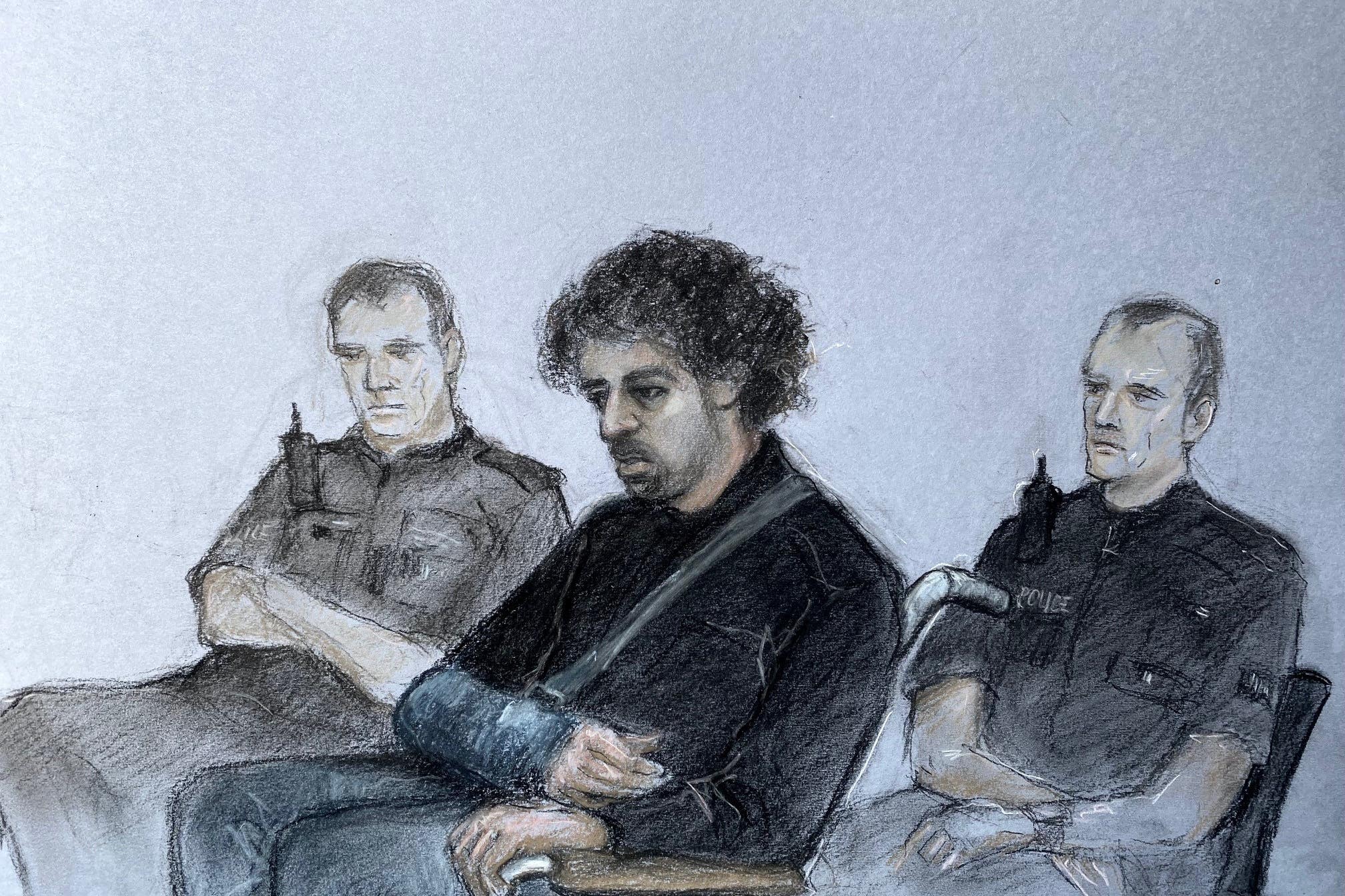 Court artist sketch by Elizabeth Cook of Louis De Zoysa at Northampton Crown Court (Elizabeth Cook/PA)