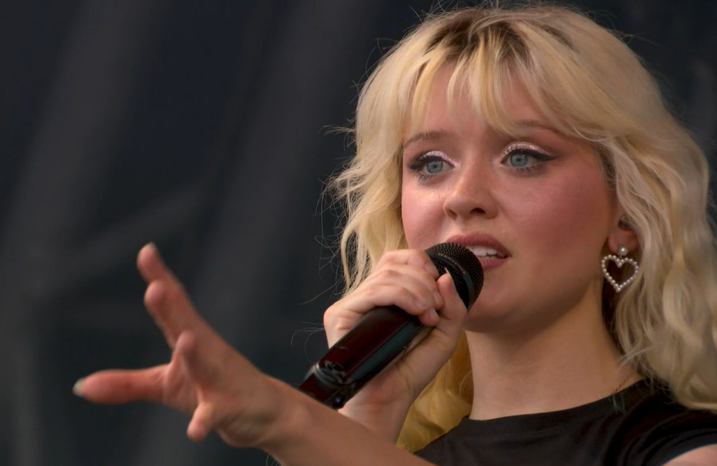 Maisie Peters performs on the Pyramid Stage on Friday afternoon at Glastonbury 2023