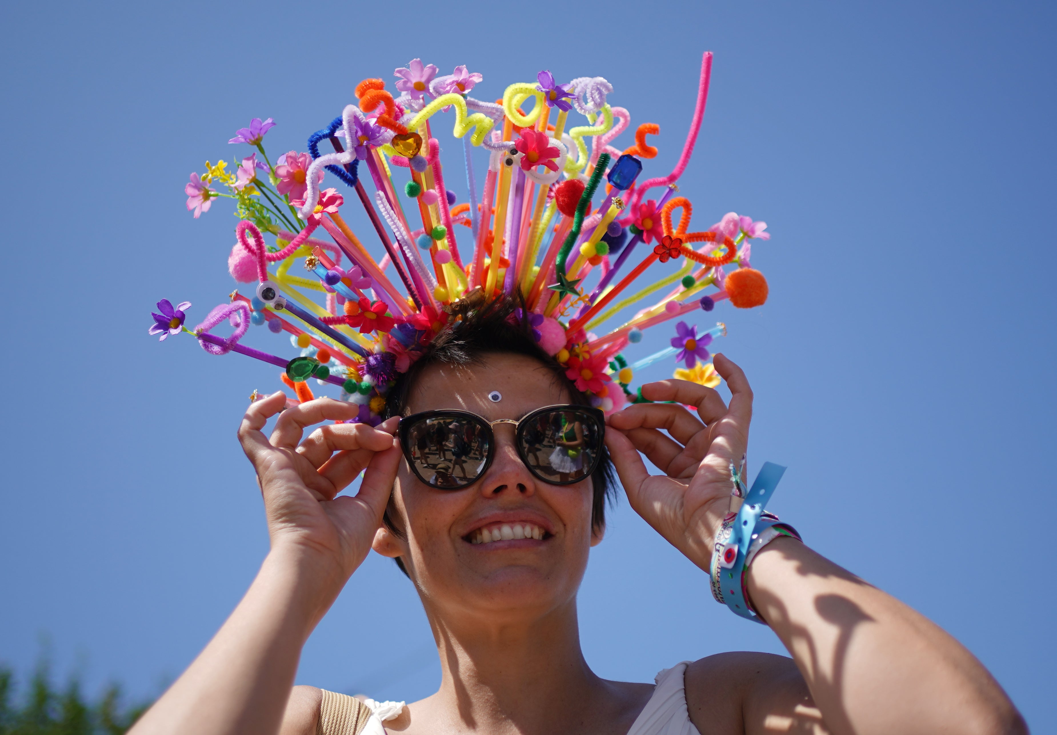 Festivalgoers Maria Lovit, aged 40, from London, at the Glastonbury Festival