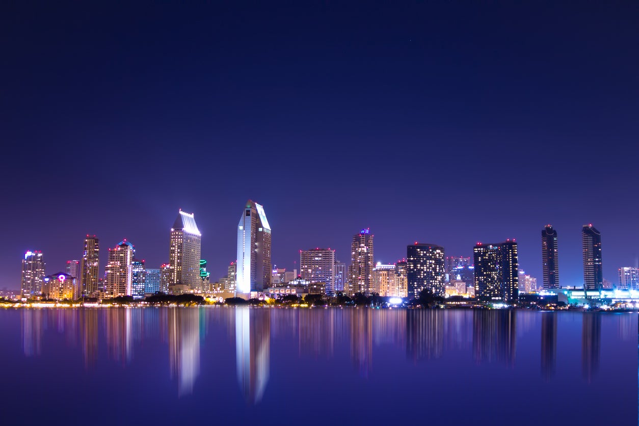 The San Diego skyline at night