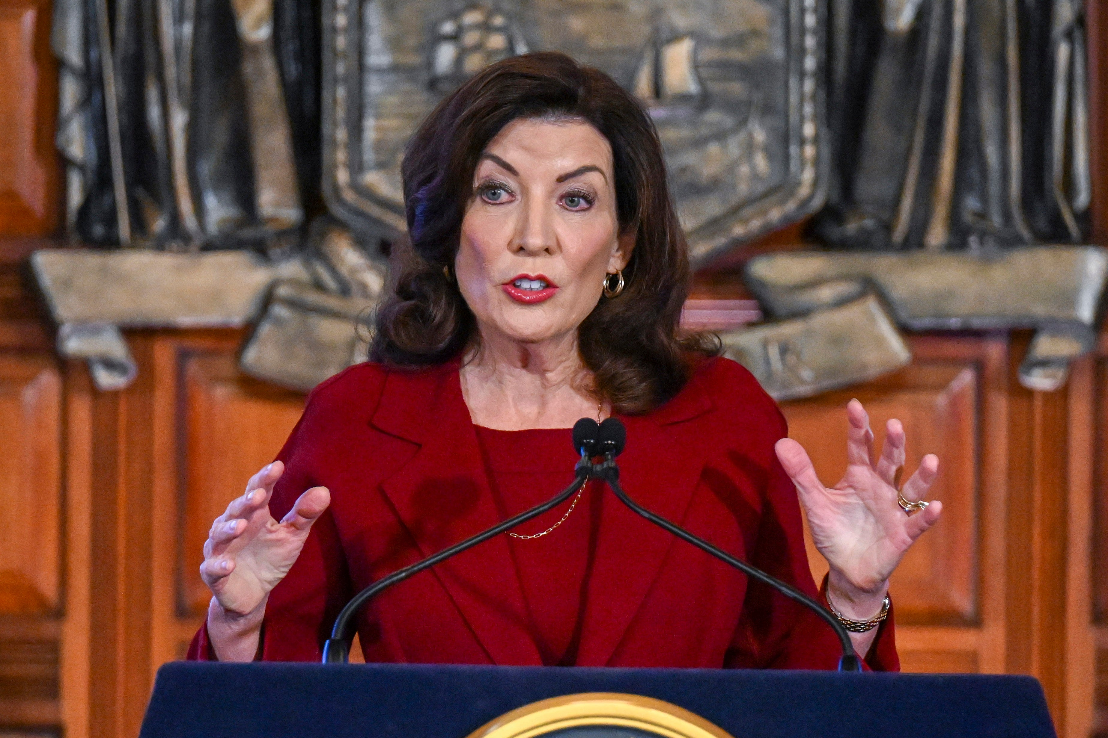 New York Governor Kathy Hochul has condemned a pro-Palestinian march being held in Times Square