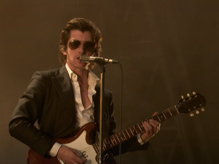 Arctic Monkeys frontman Alex Turner on the Pyramid Stage at Glastonbury 2023