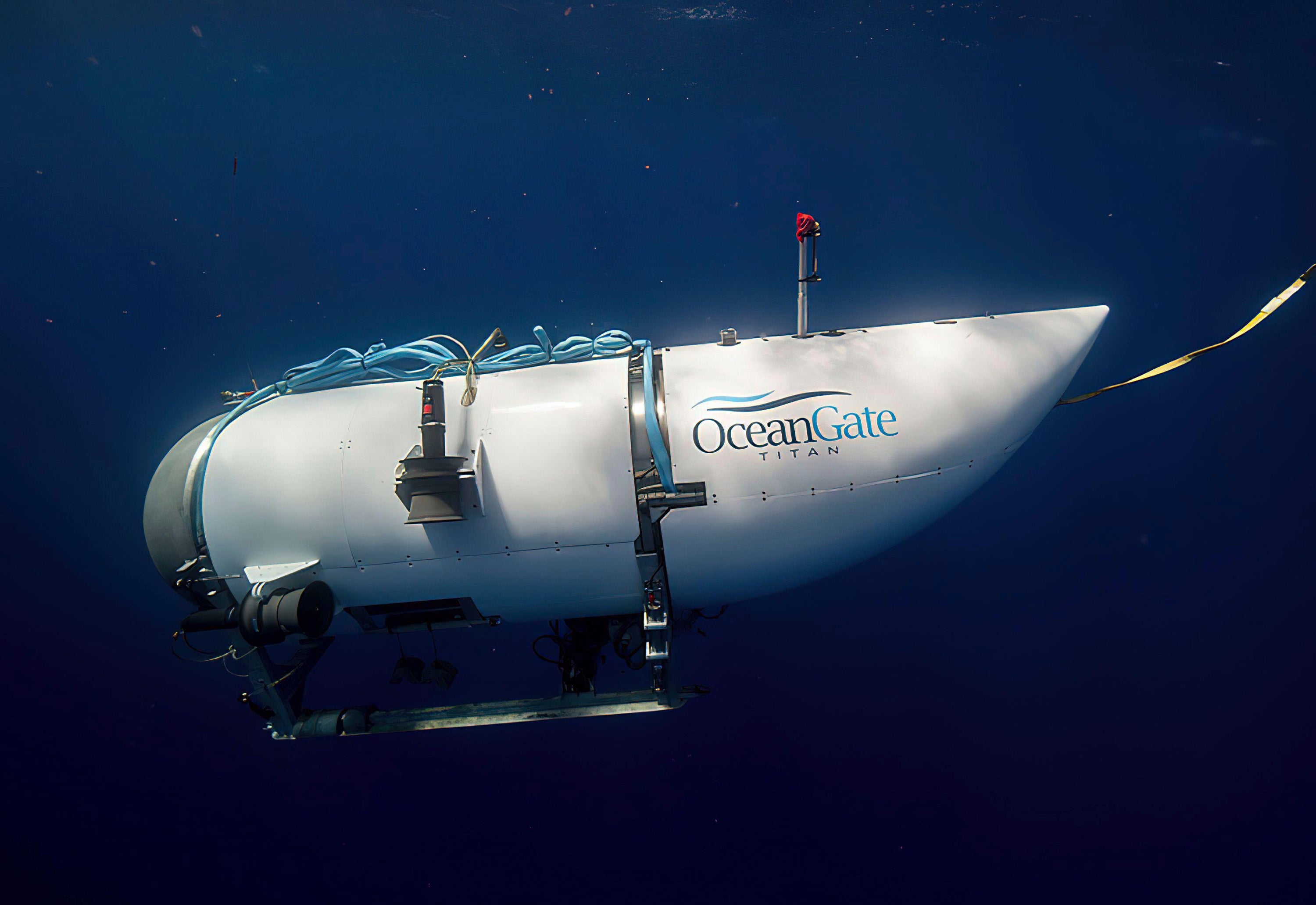 This photo provided by OceanGate Expeditions shows a submersible vessel named Titan used to visit the wreckage site