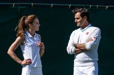 Princess of Wales plays doubles tennis with Roger Federer at Wimbledon