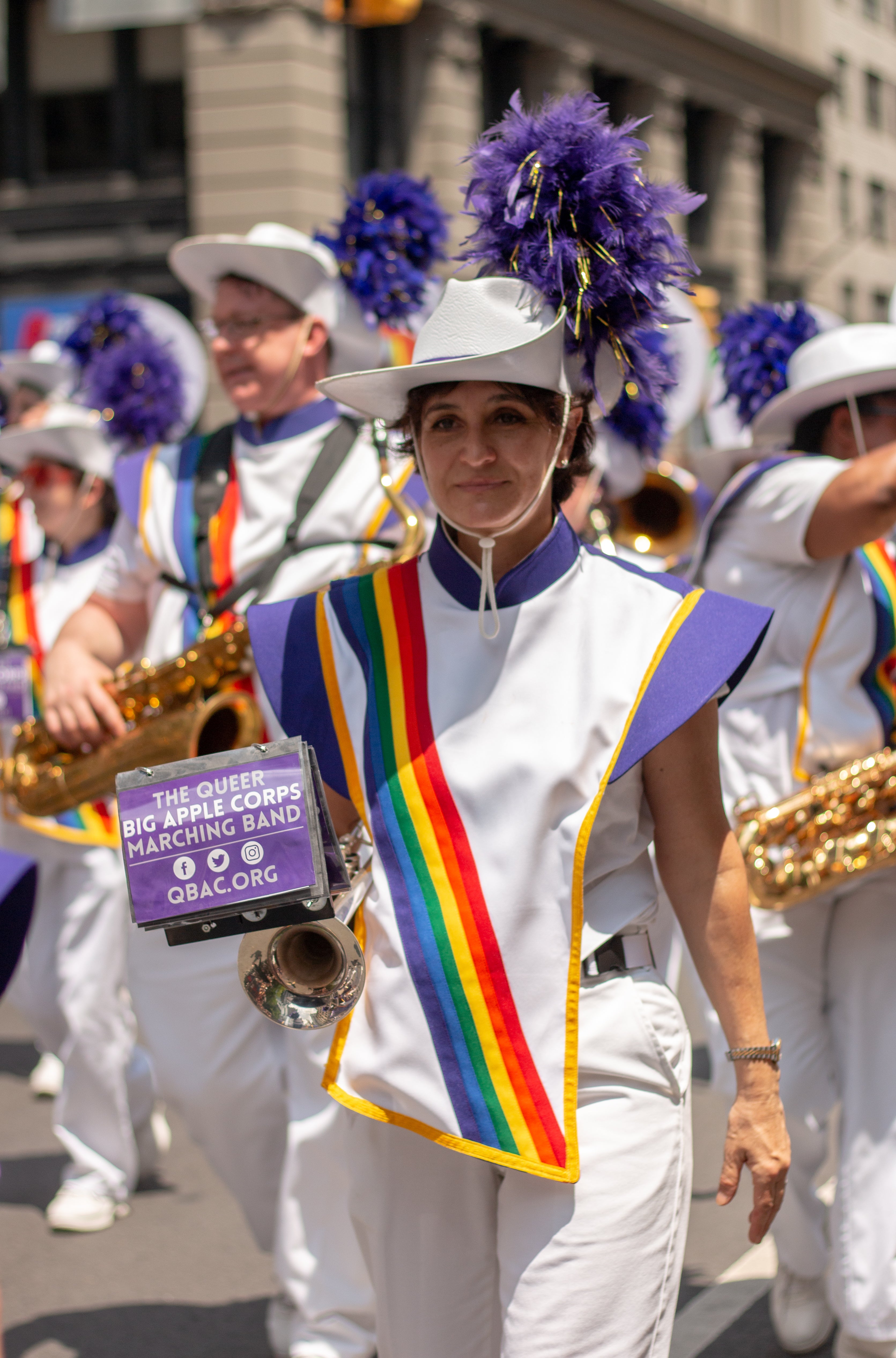 Ana Del Campo, a member of the Queer Big Apple Corps marching band at New York City Pride