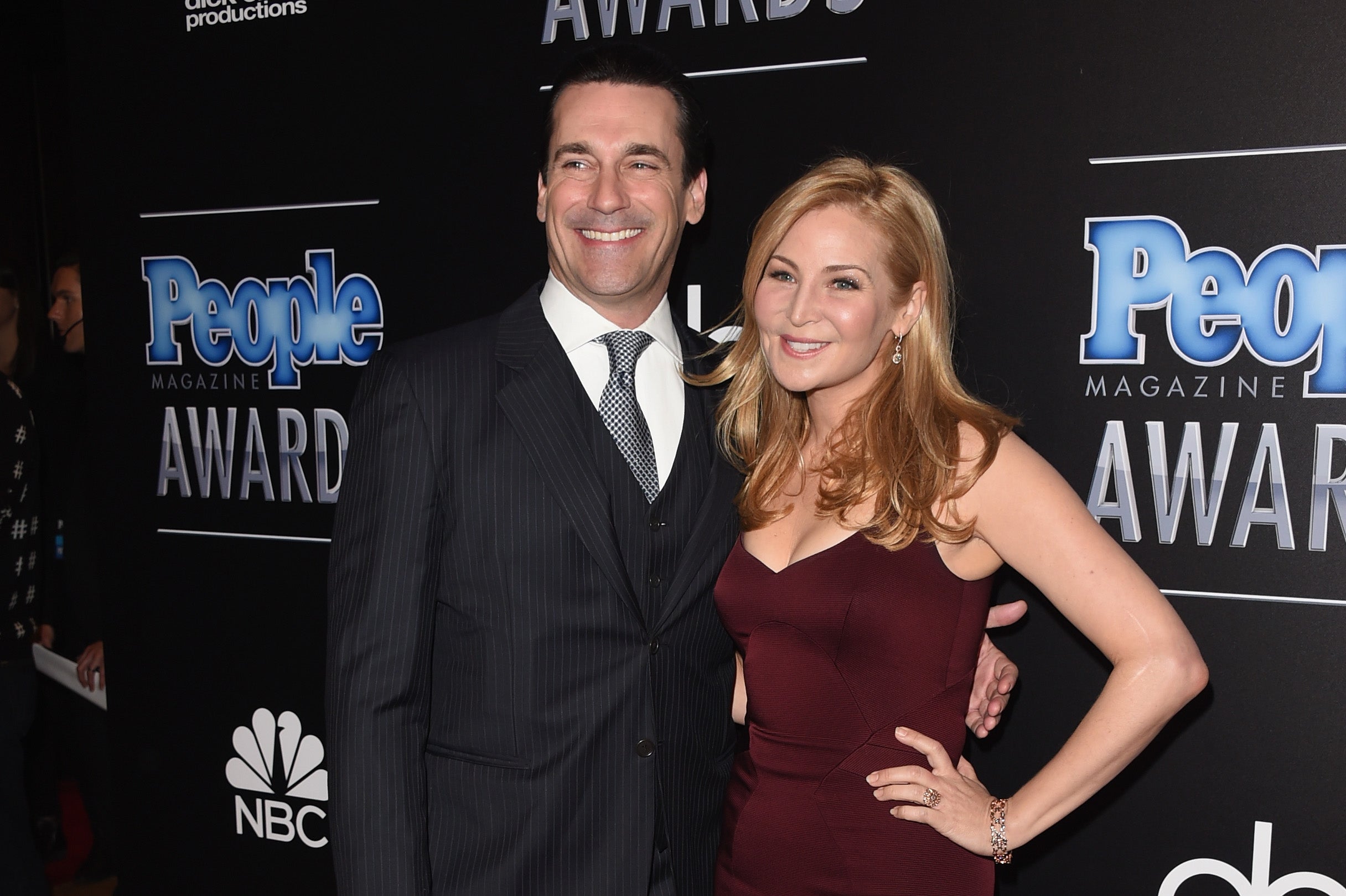 Jon Hamm (L) and Jennifer Westfeldt attend the PEOPLE Magazine Awards at The Beverly Hilton Hotel on December 18, 2014