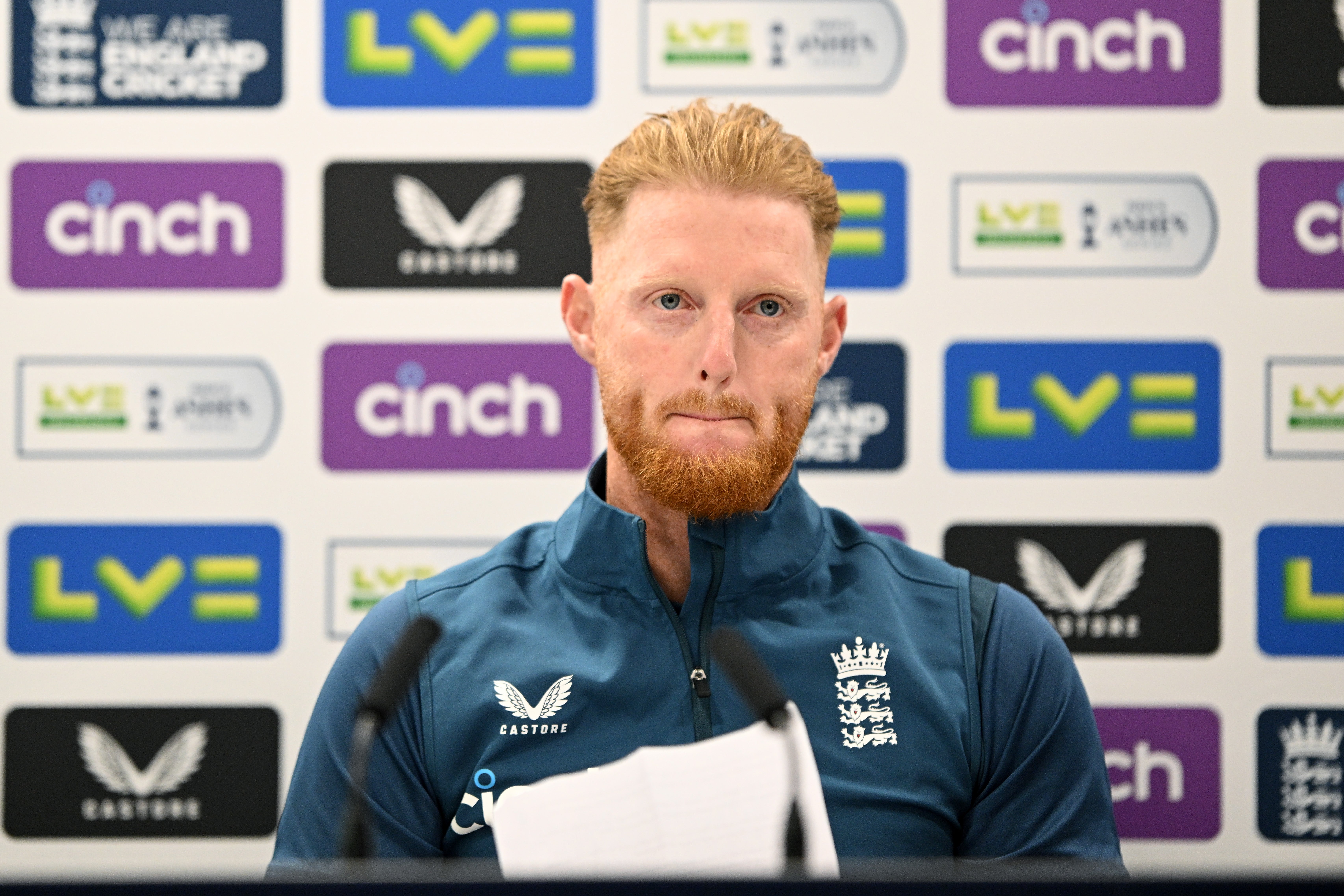 Ben Stokes of England reads a statement during a press conference