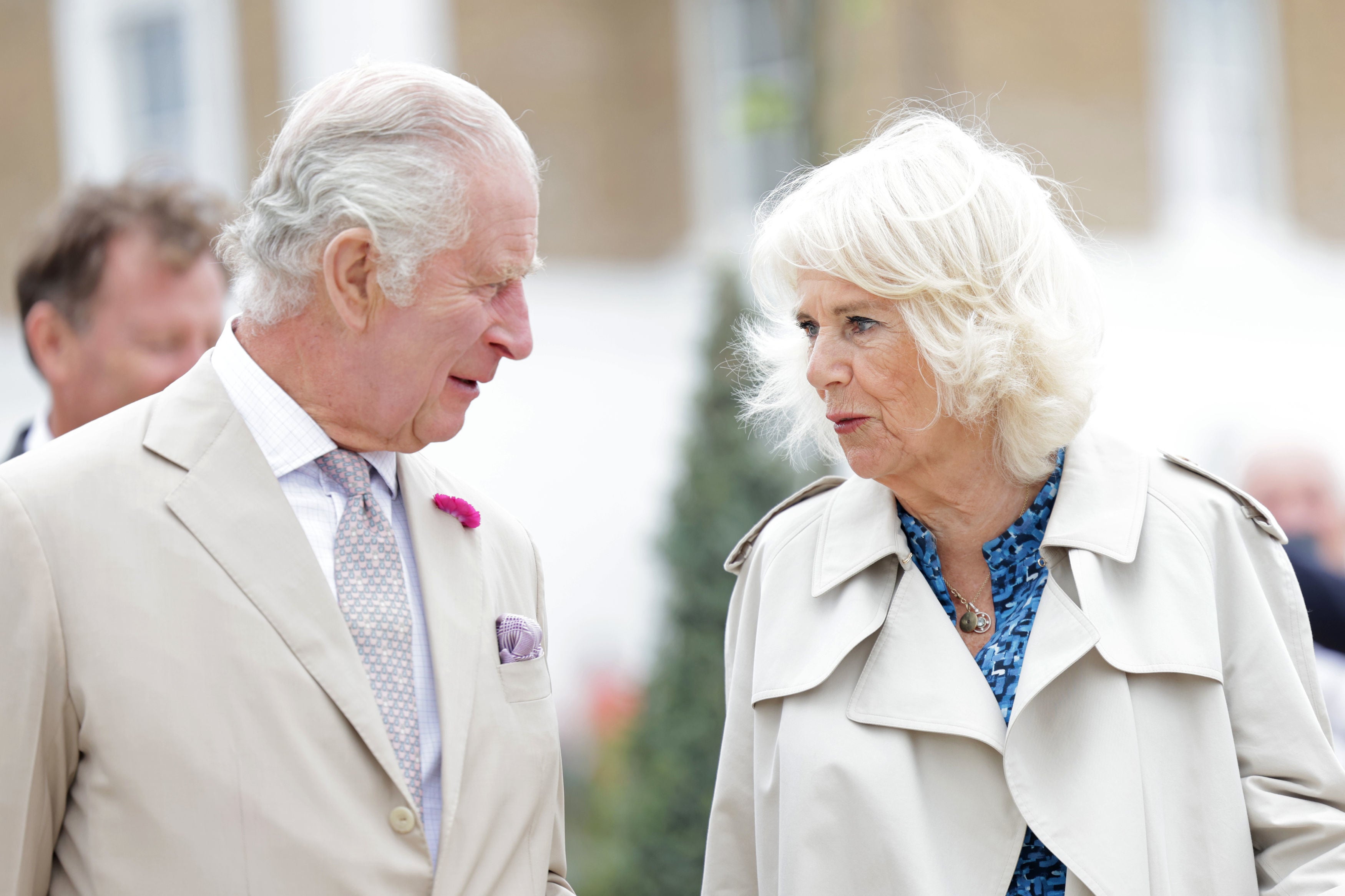 King Charles III and Queen Camilla during a visit at Poundbury in Dorchester, Dorset