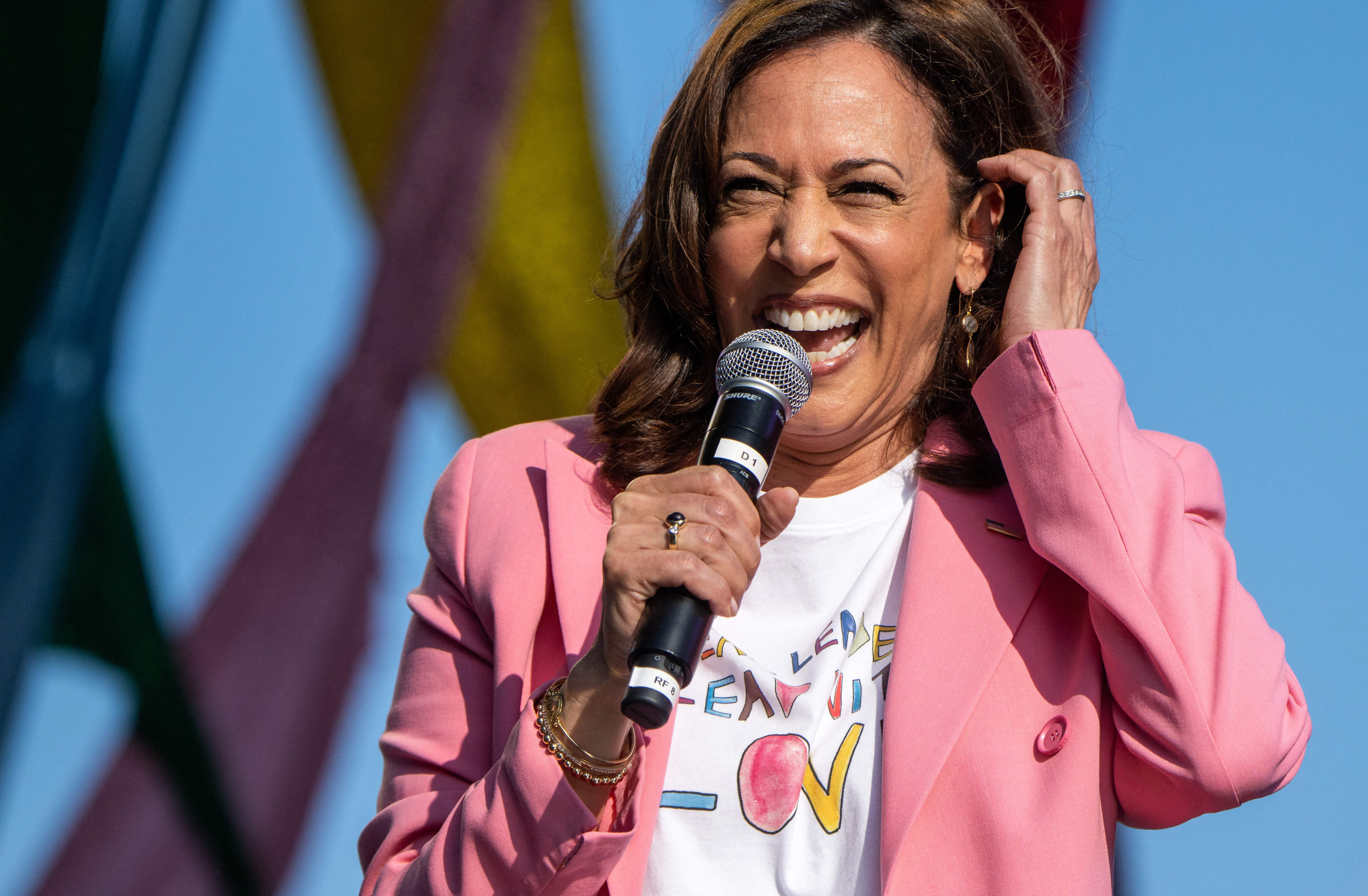 US Vice President Kamala Harris speaks during the Capital Pride Festival, a celebration of the LGBTQ+ community, in Washington, DC, June 12, 2022