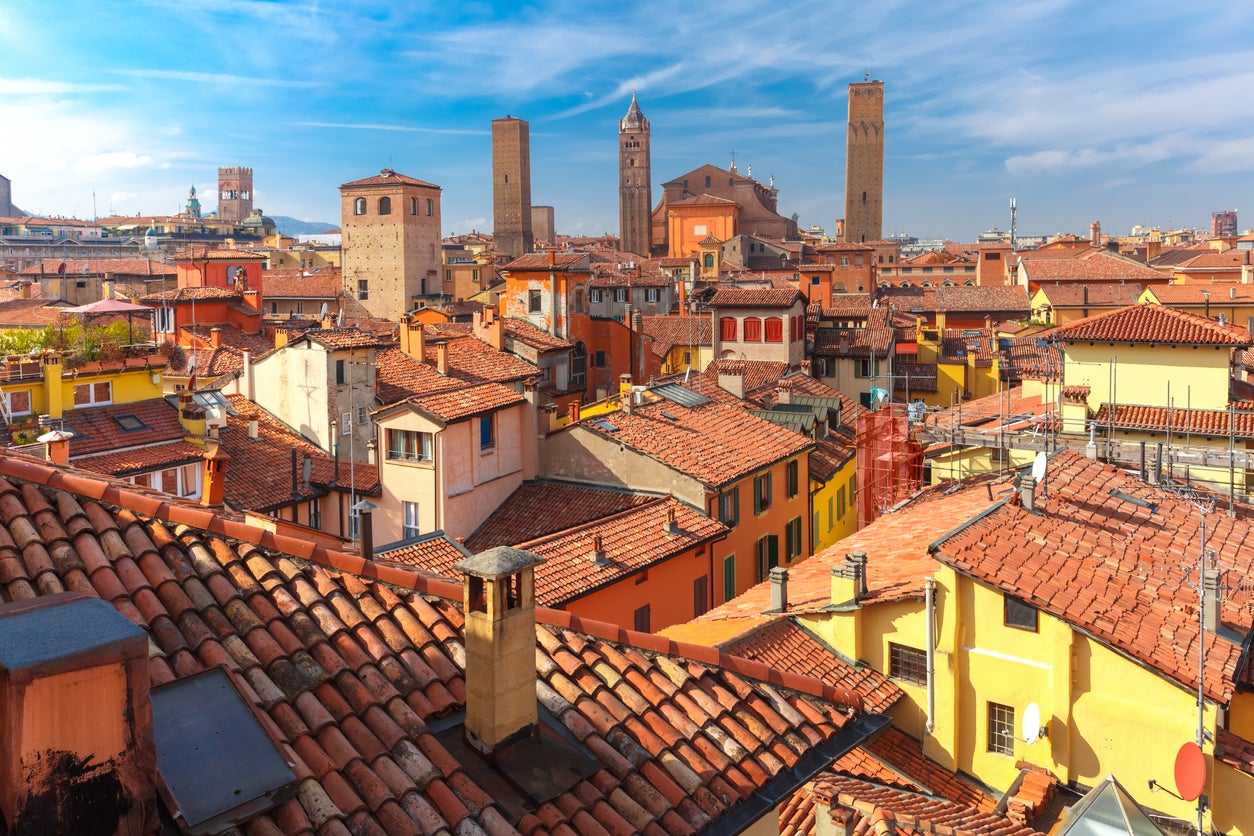 Bologna’s cathedral and terracotta tiles in the medieval Old Town