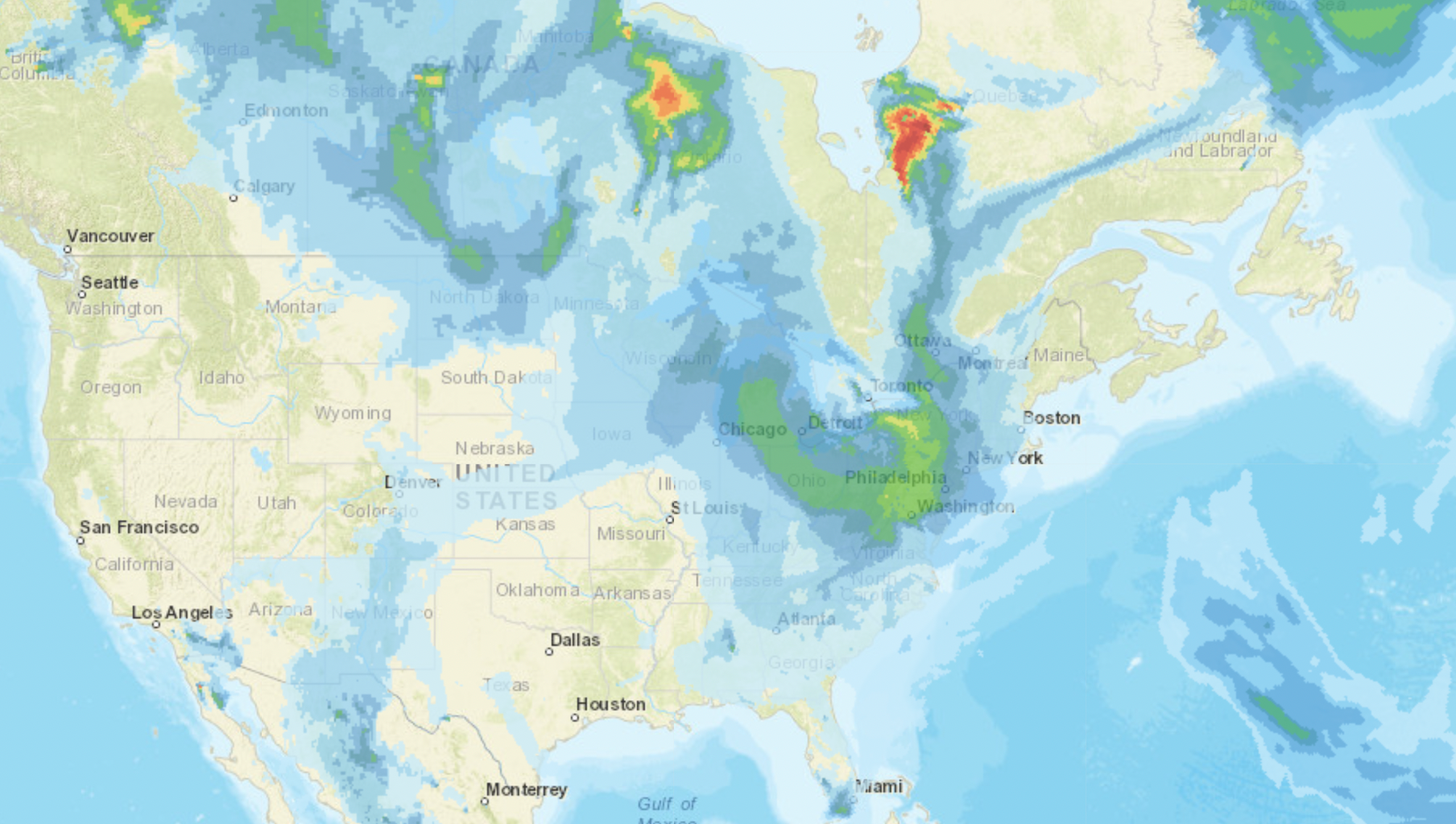 Surface smoke from the wildfires in Canada is expected to travel from Chicago toward Pittsburgh and Buffalo