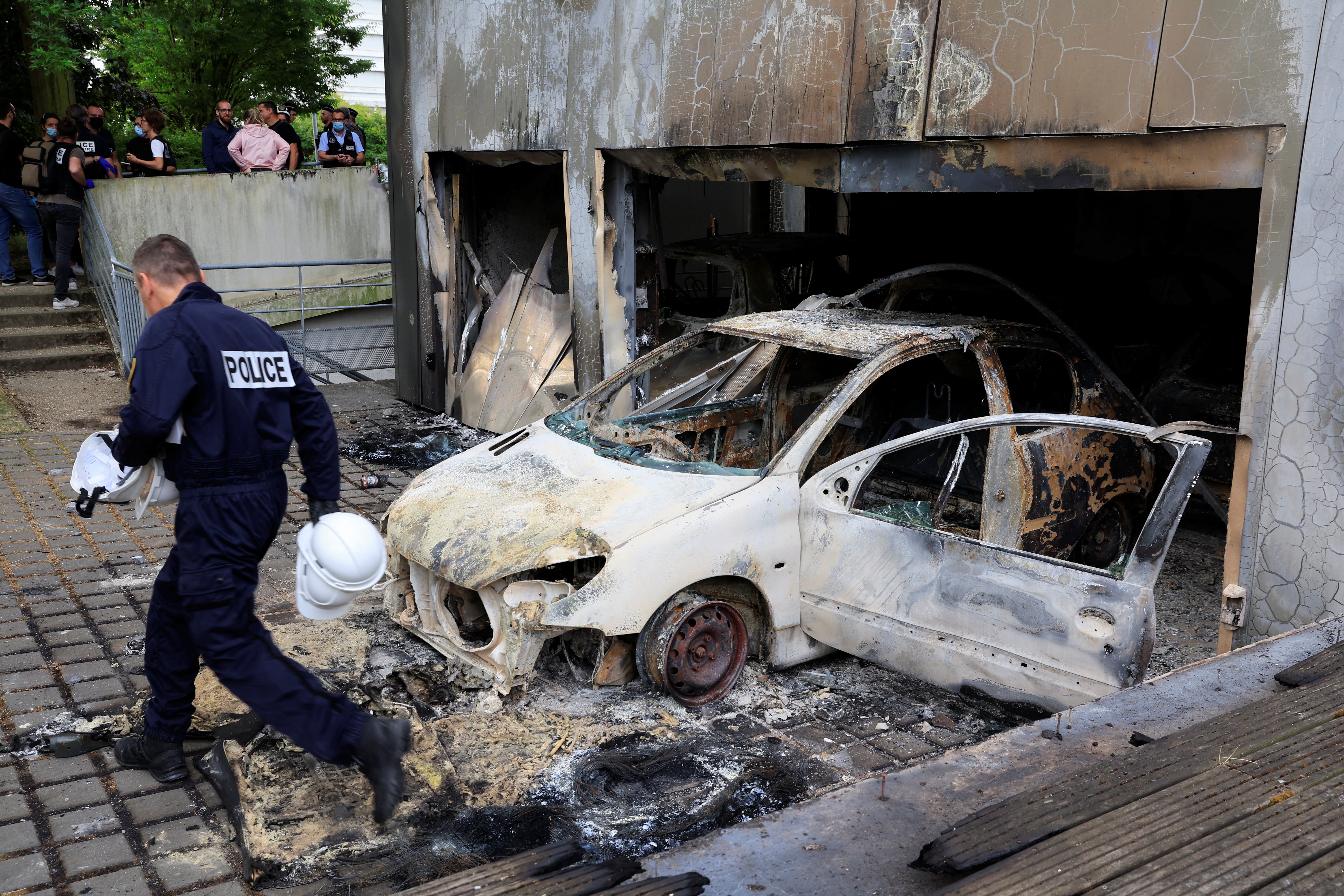 Aftermath of clashes between protesters and police in Mons-en-Baroeul northern France