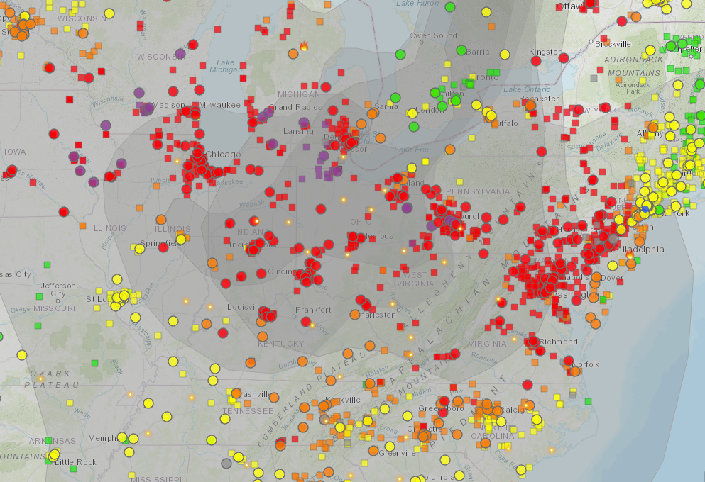 Air quality conditions and the spread of smoke from Canadian wildfires at midday on 29 June 2023