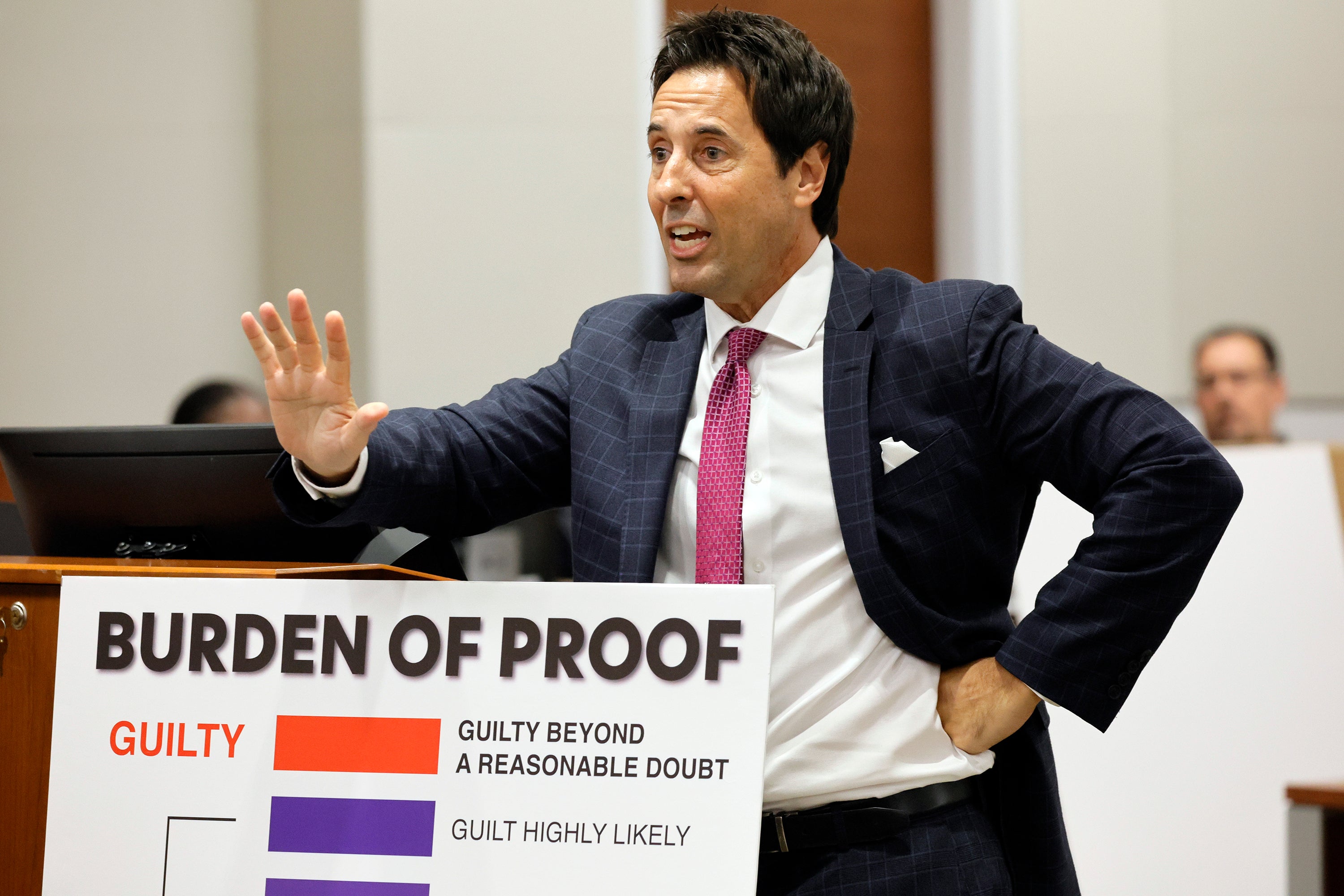 Defense attorney Mark Eiglarsh gives his closing argument in the trial of former Marjory Stoneman Douglas High School School Resource Officer Scot Peterson at the Broward County Courthouse in Fort Lauderdale, Fla., Monday, June 26, 2023