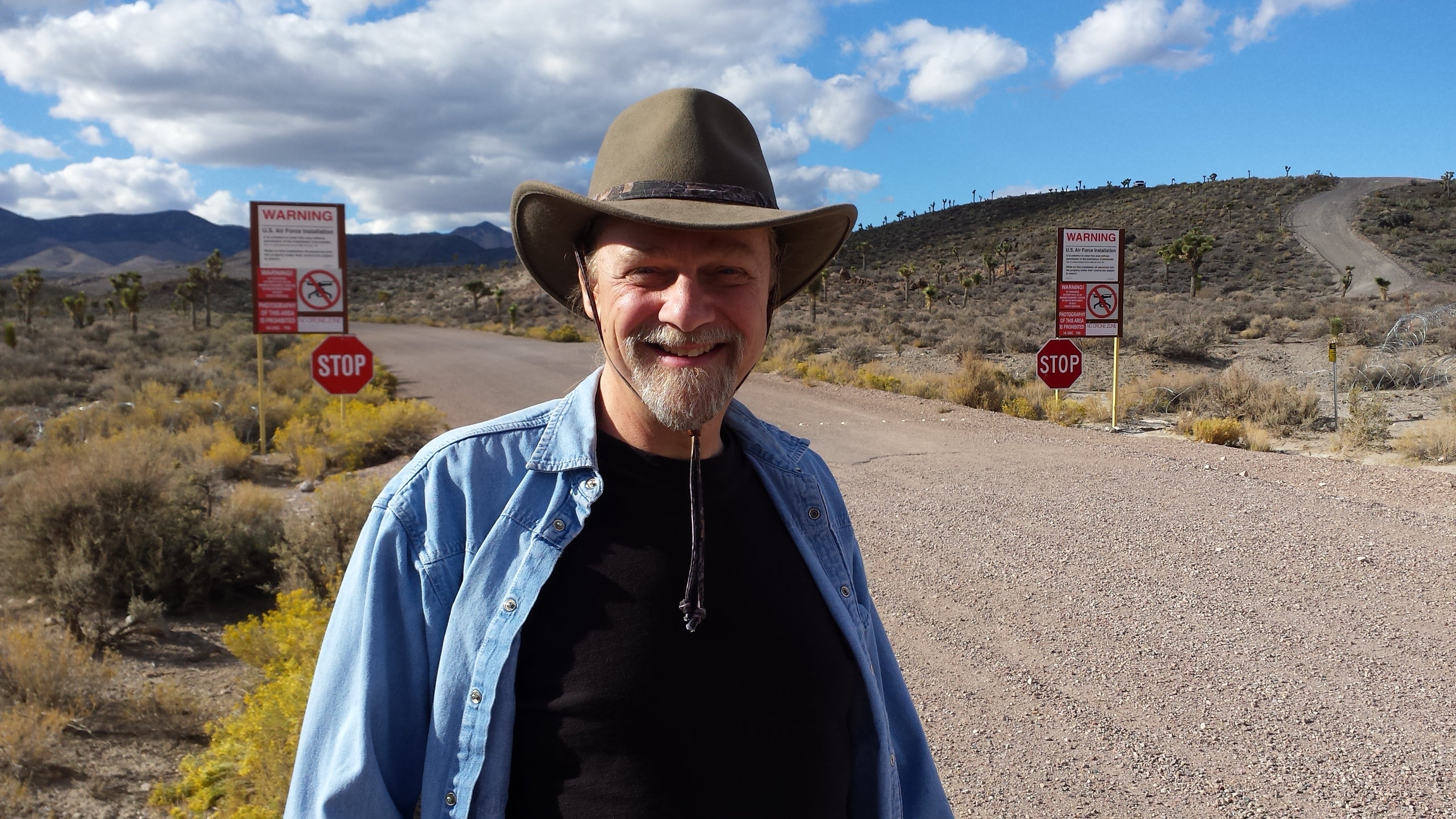 Arnu at the gates of the secretive Nevada military base