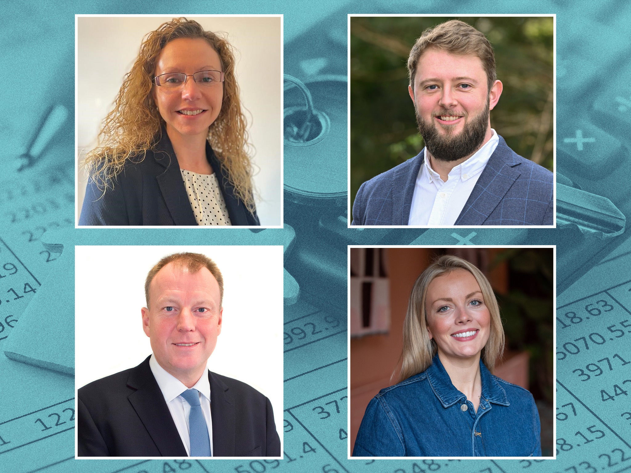 Karen Noye (top left), Joe Stallard (top right), Mark Harris (bottom left) and Polly Tembo offer advice amid the mortgage squeeze