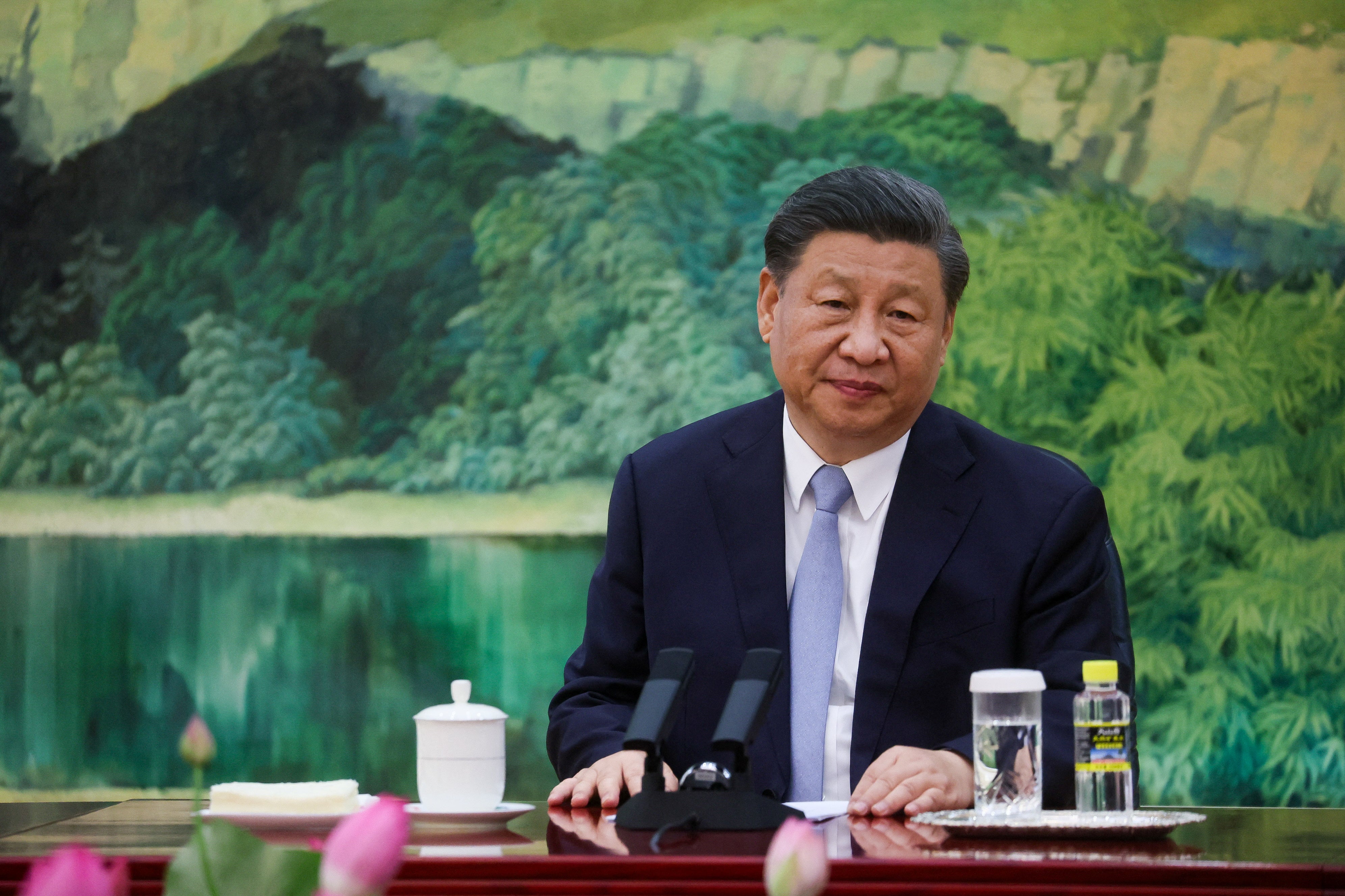 File. Xi Jinping looks on as he meets with US Secretary of State Antony Blinken (not pictured) in the Great Hall of the People in Beijing