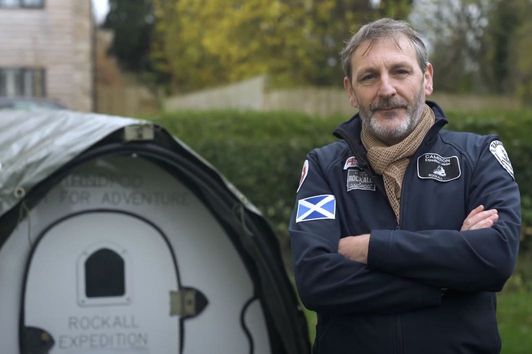 Chris ‘Cam’ Cameron’s only shelter was a small land pod (Rockall Expedition)