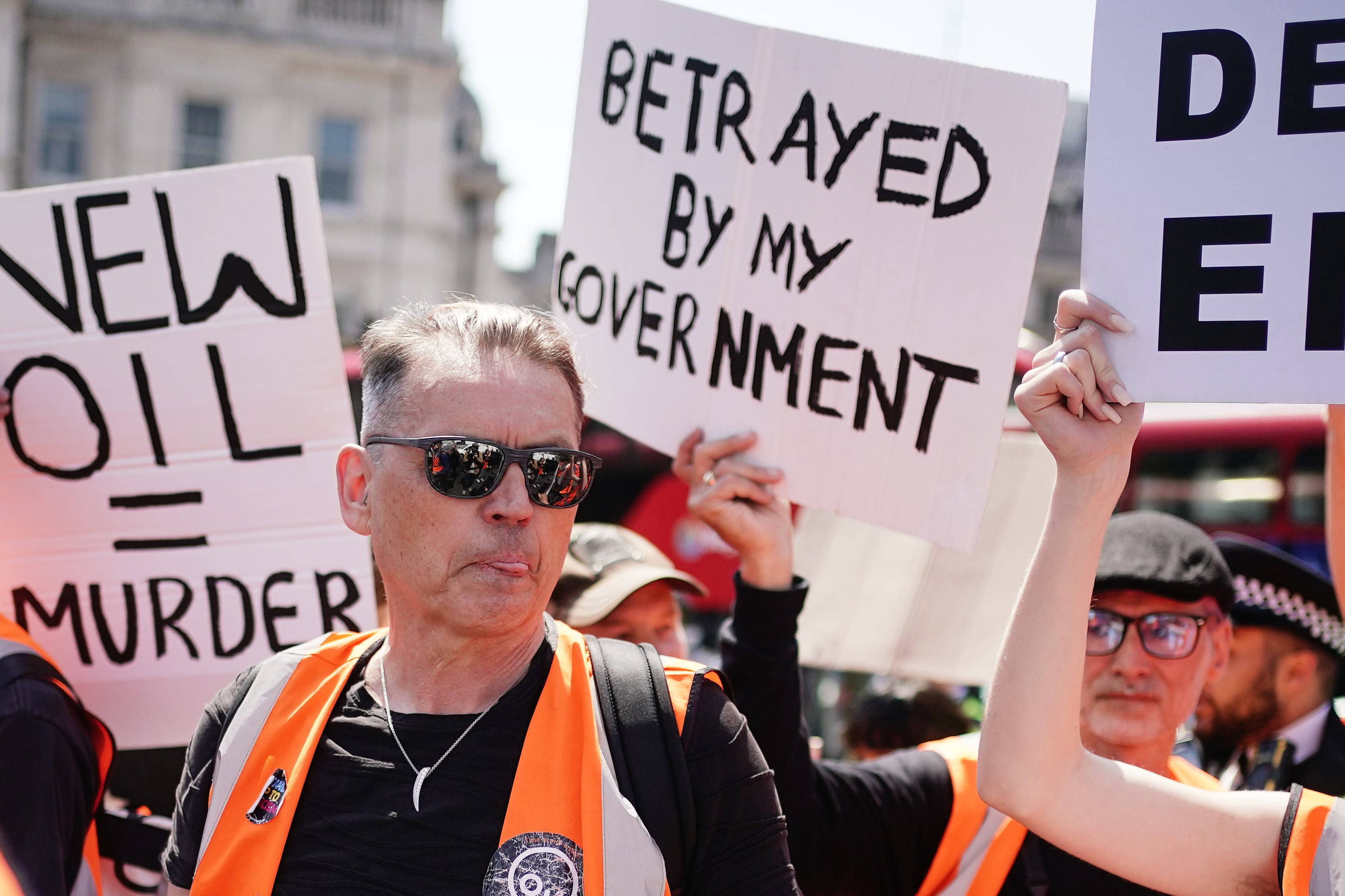 Dale Vince joins Just Stop Oill activists during a protest (Aaron Chown/PA)