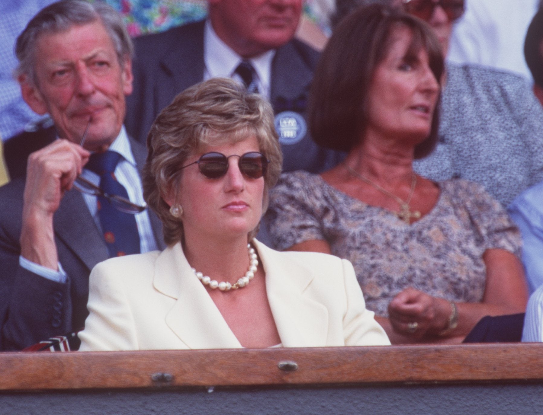 Diana, Princess of Wales, watches Boris Becker play against Pete Sampras of the USA in the mens singles final at Wimbledon in 1995