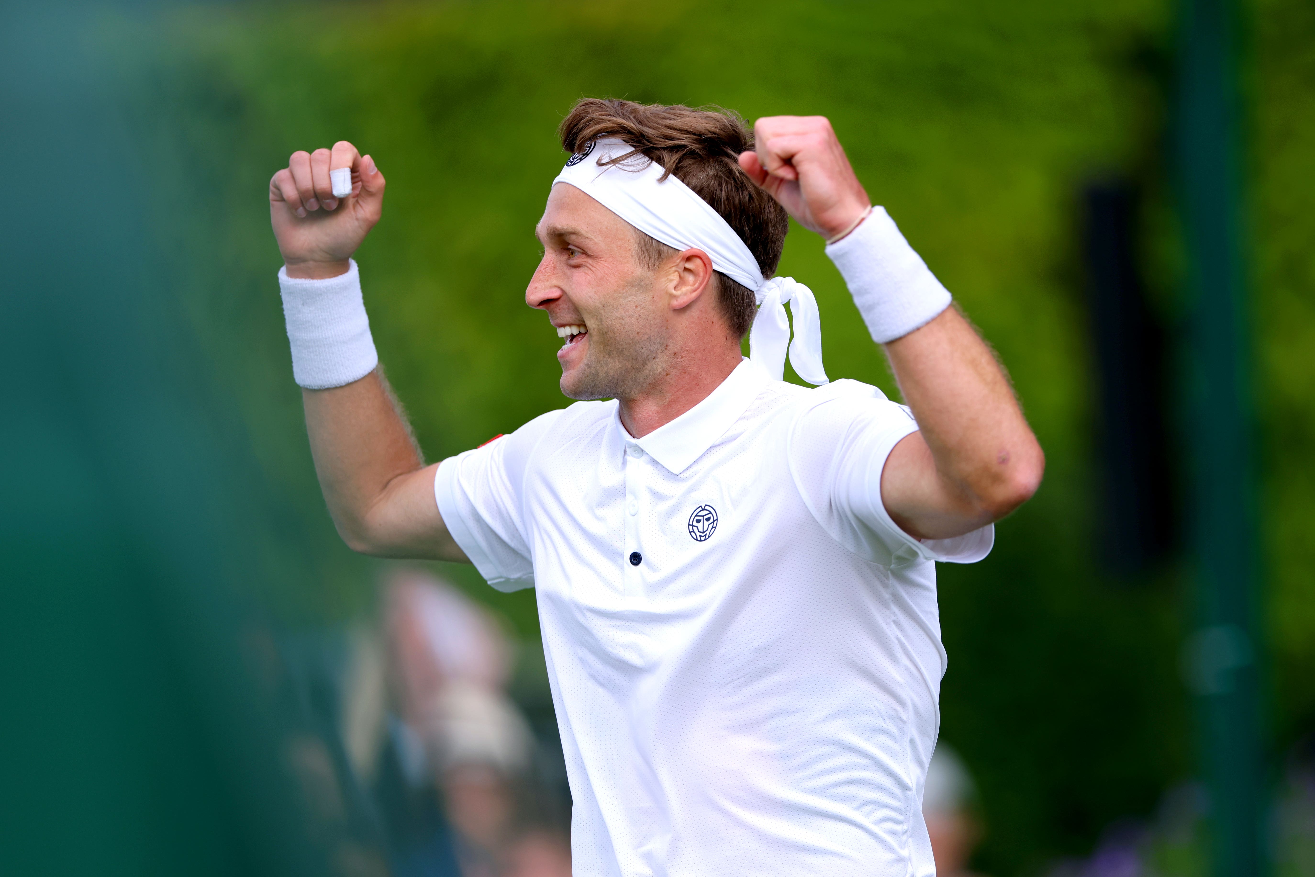 Liam Broady celebrates his victory (Steven Paston/PA)