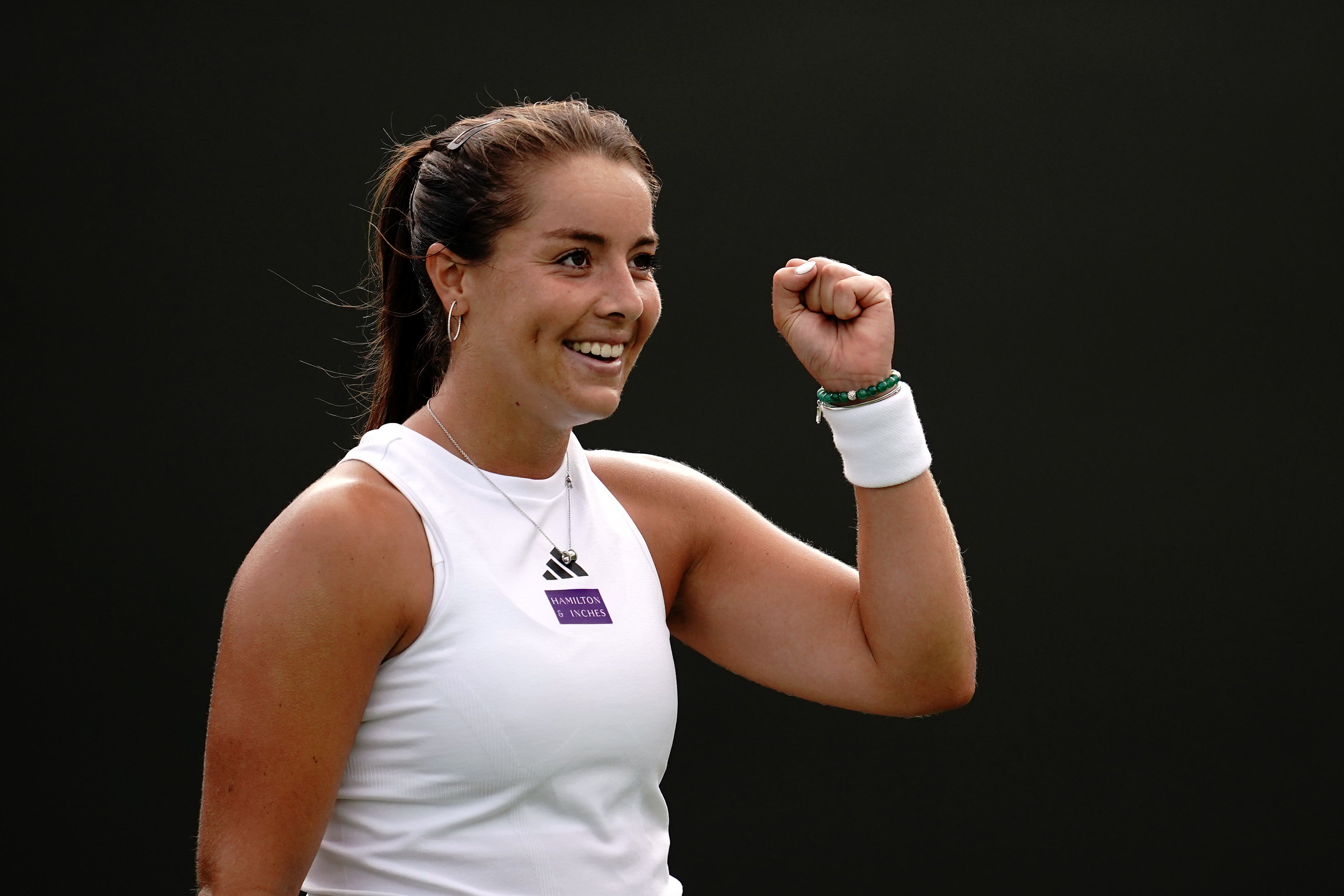 Jodie Burrage celebrates beating Caty McNally (Victoria Jones/PA)