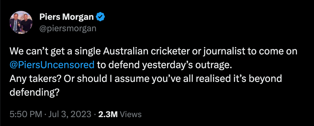 Piers Morgan on the Ashes debacle