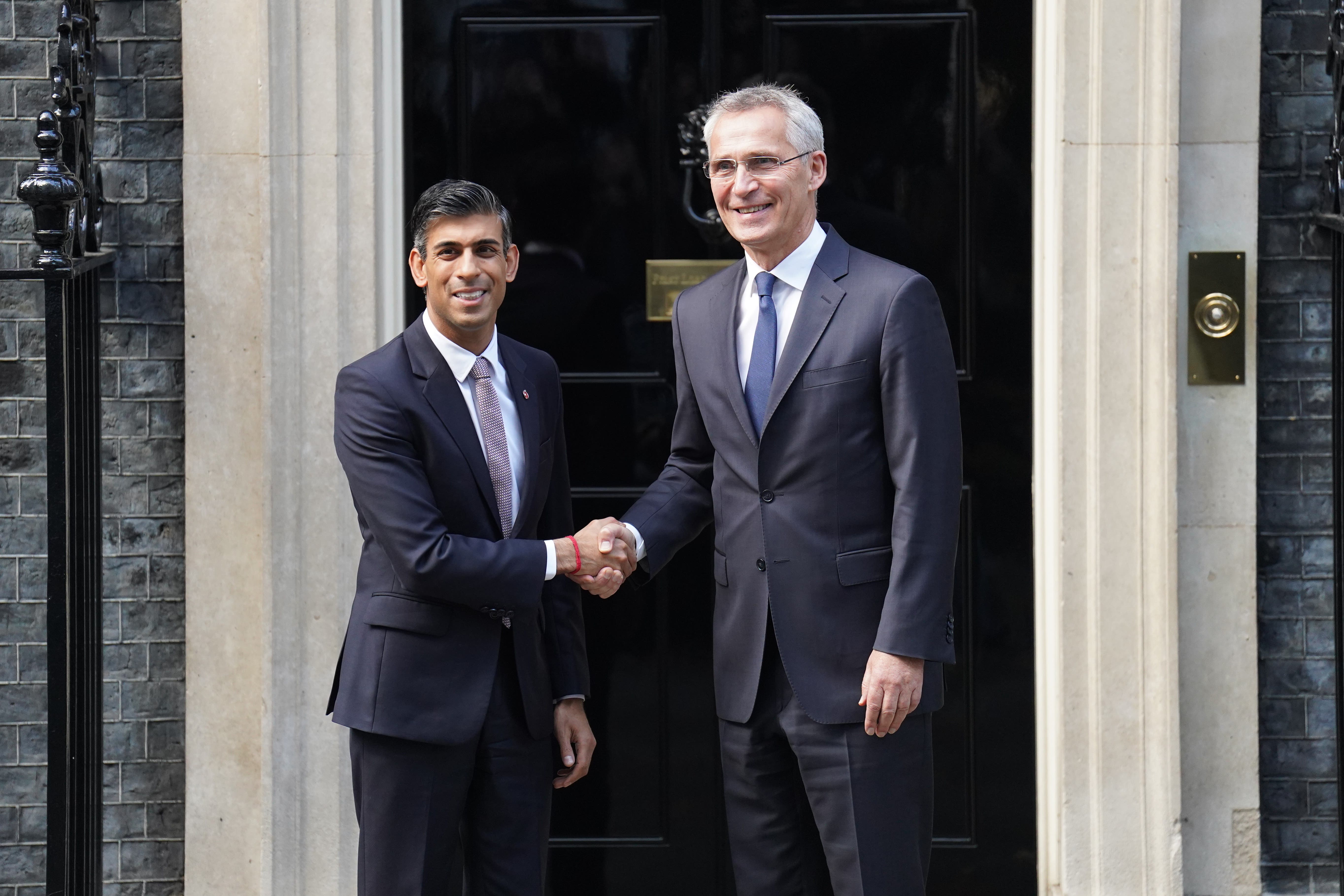 Prime Minister Rishi Sunak and Nato secretary general Jens Stoltenberg, who will lead the alliance for another year (James Manning/PA)