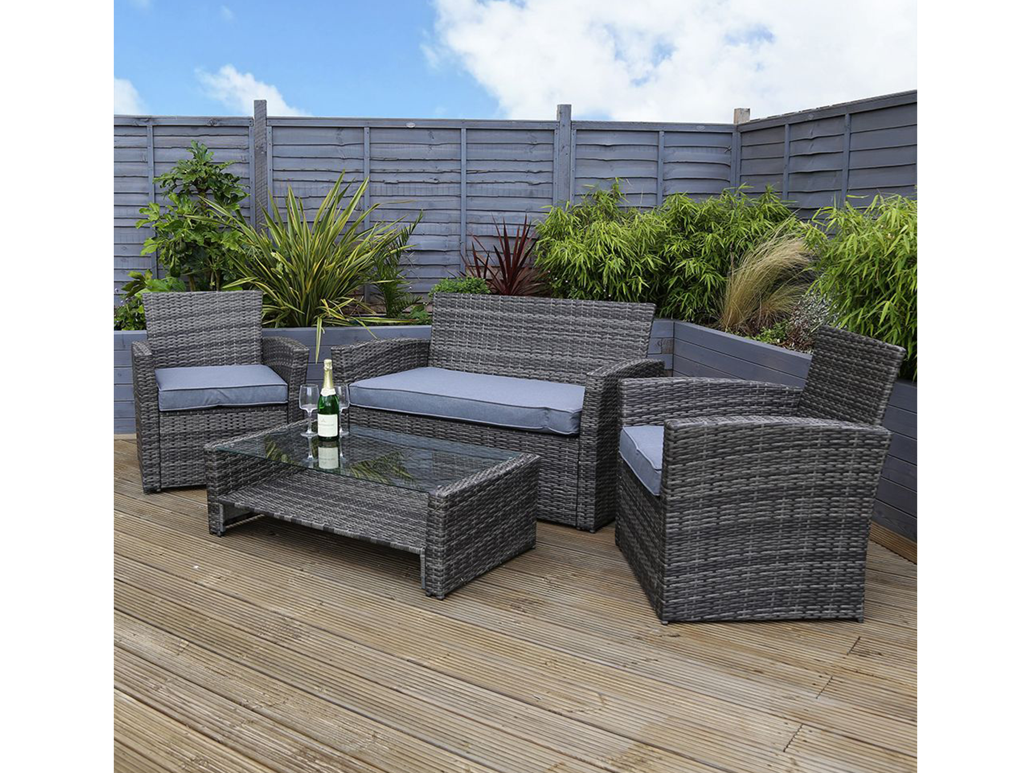  Charles Bentley 4 seater rattan garden furniture set, grey