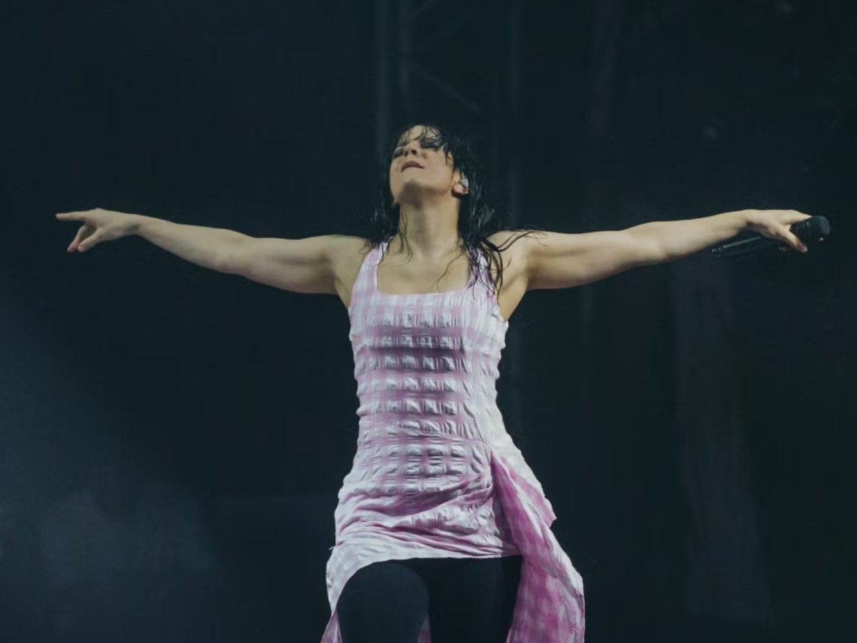 Rosalìa performing on the Arena stage at Roskilde 2023