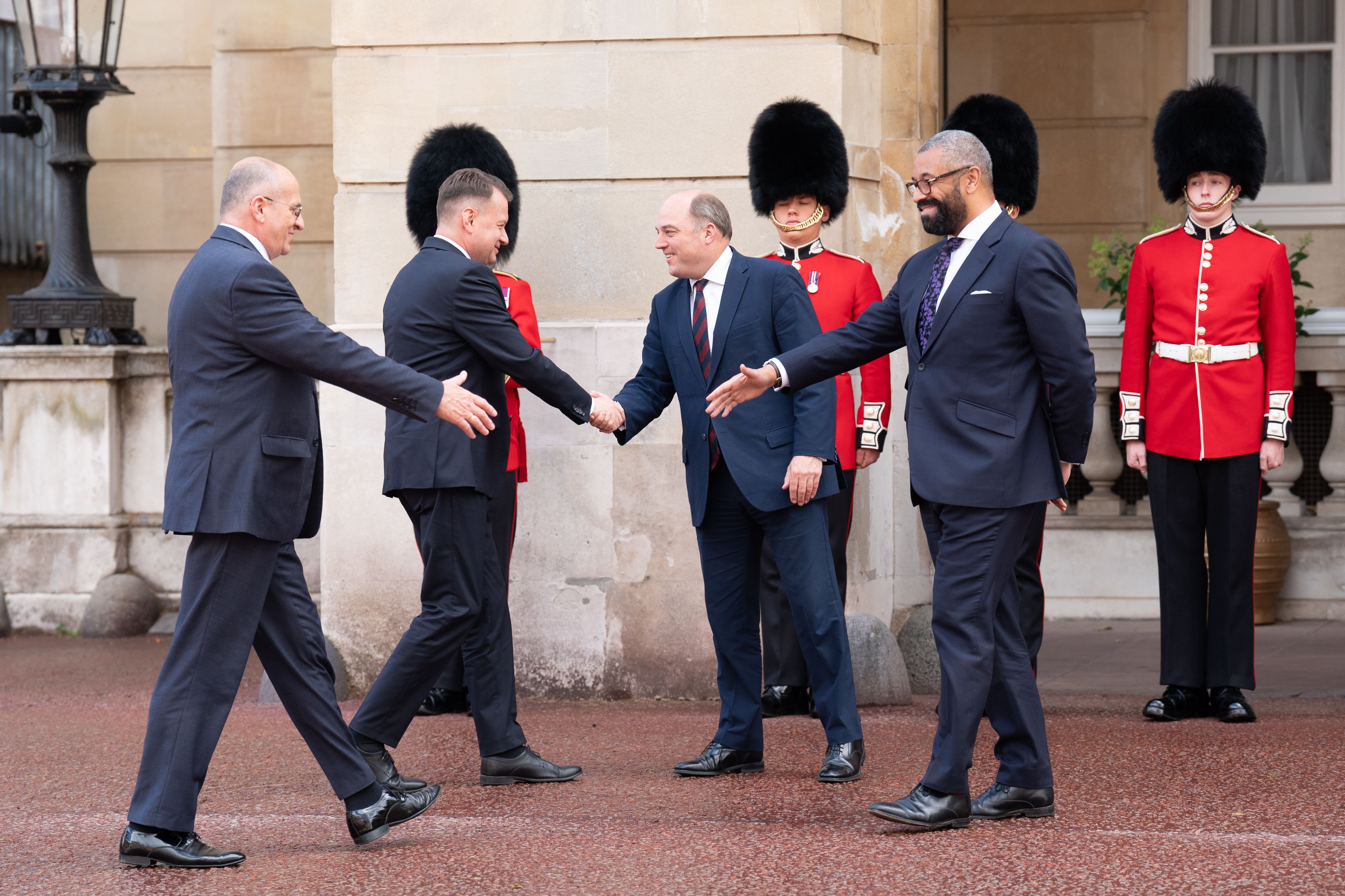 Foreign Secretary James Cleverly, centre right, welcome Polish ministers in London (Stefan Rousseau/PA)