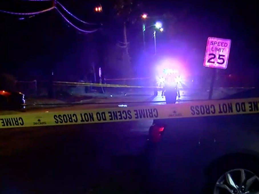 Police are pictured at the scene of a mass shooting in Shreveport