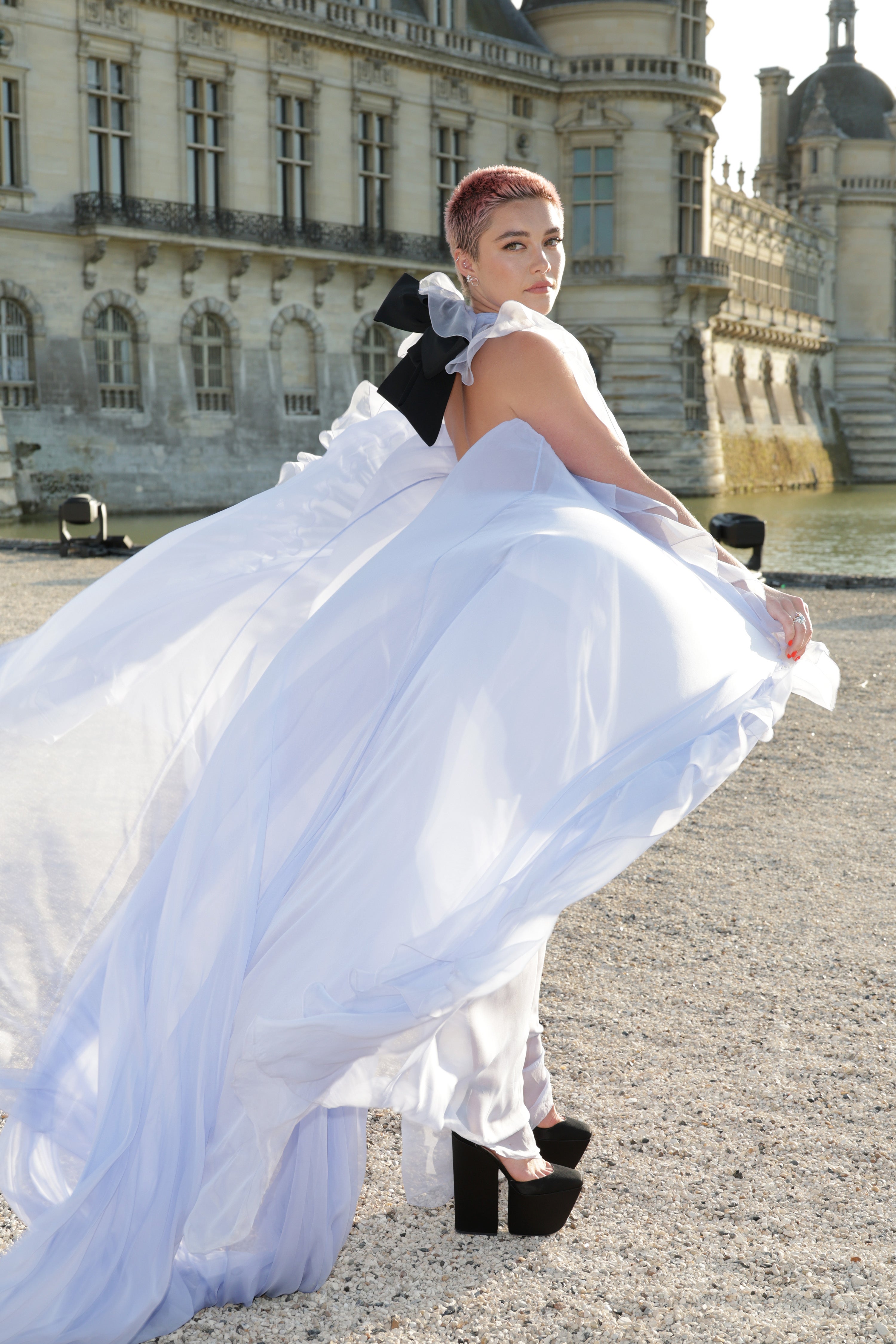 Florence Pugh in Chantilly, France at the Valentino Haute Couture FW 2024 show