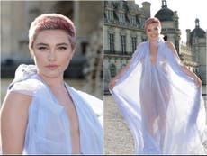 Florence Pugh makes return to Paris Fashion Week in transparent dress following last year’s uproar