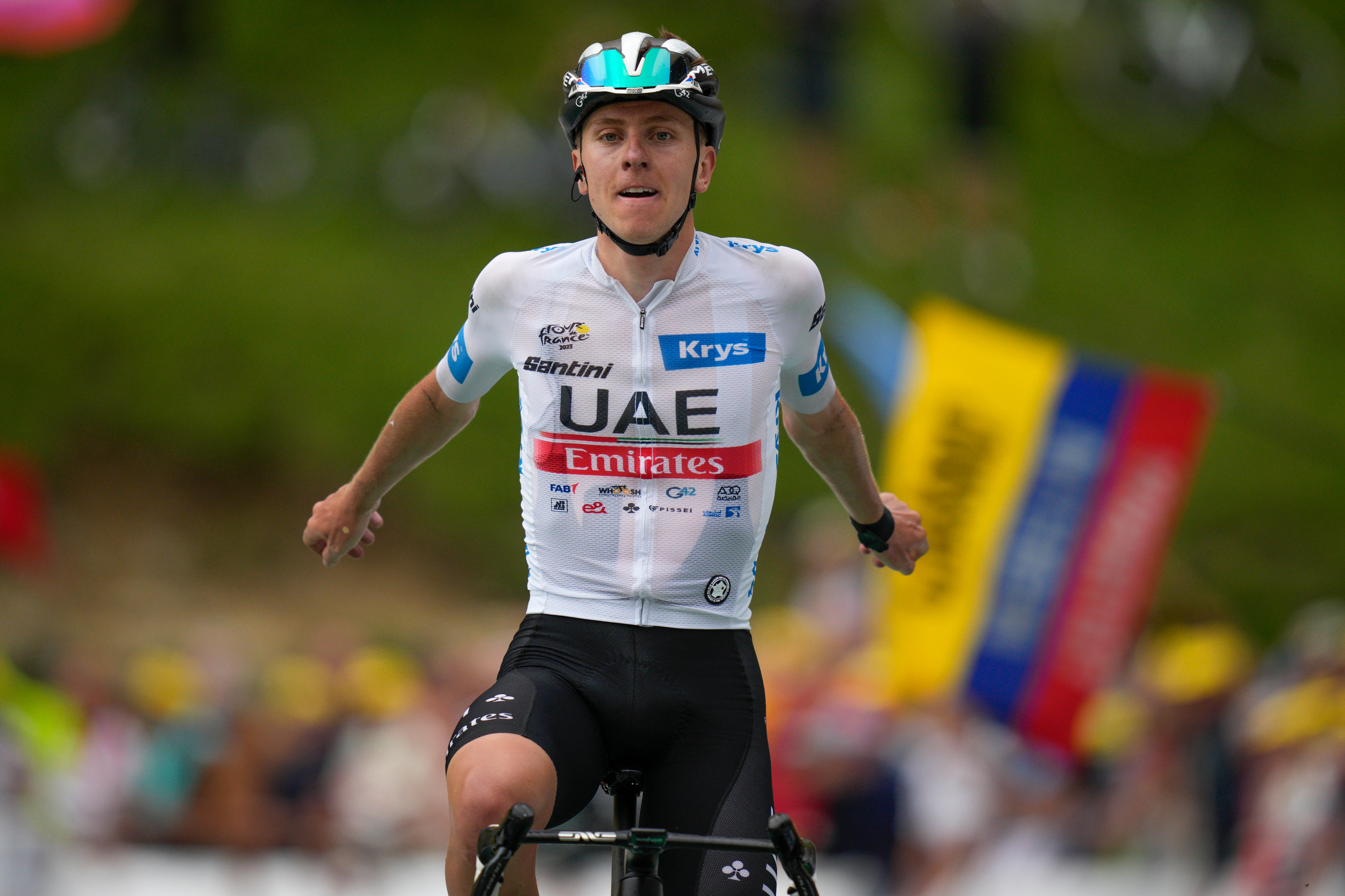 Tadej Pogacar won stage six of the Tour de France to reignite his challenge for yellow (Daniel Cole/AP)