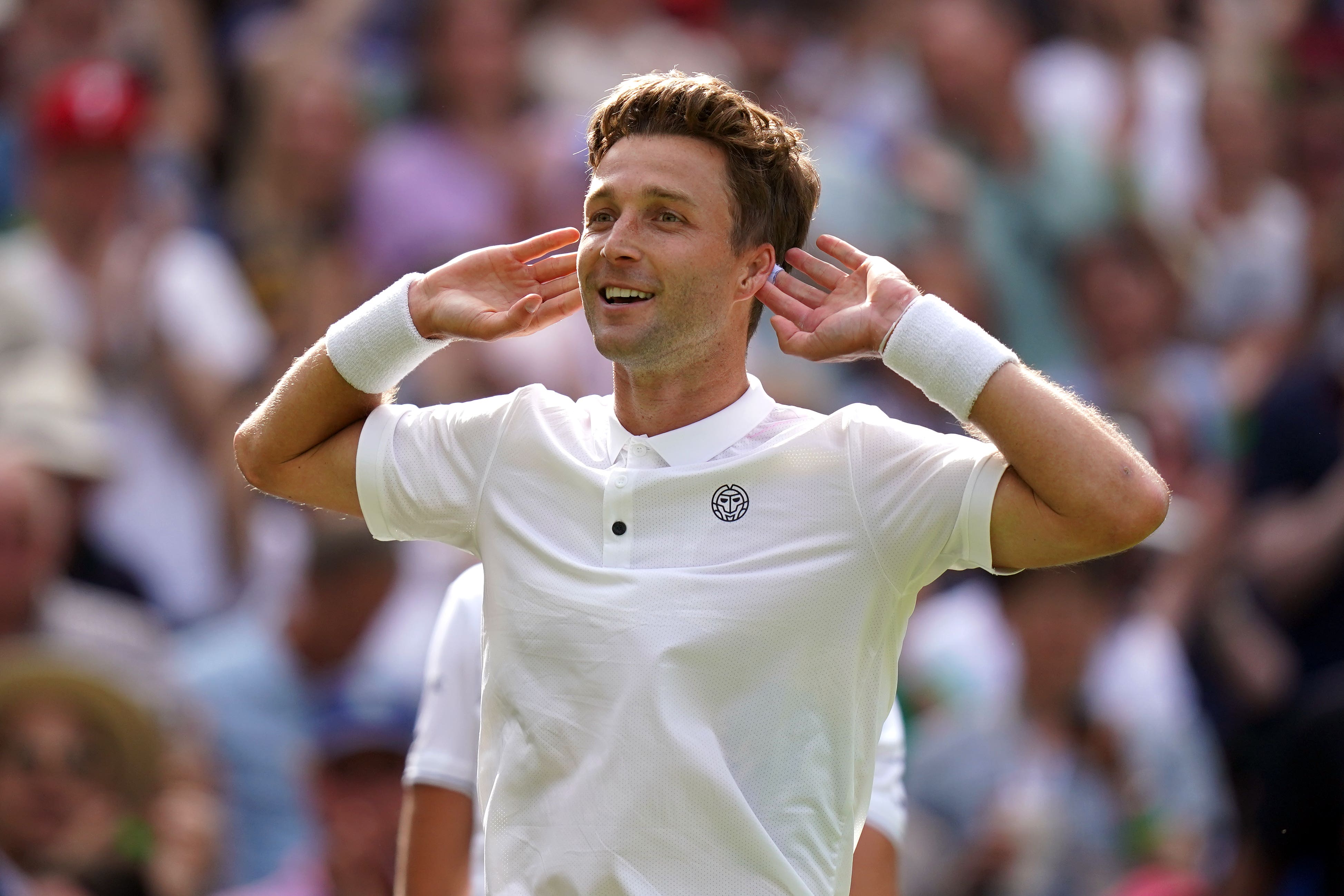 Liam Broady celebrates victory over Casper Ruud on day four of the Championships (Adam Davy/PA)