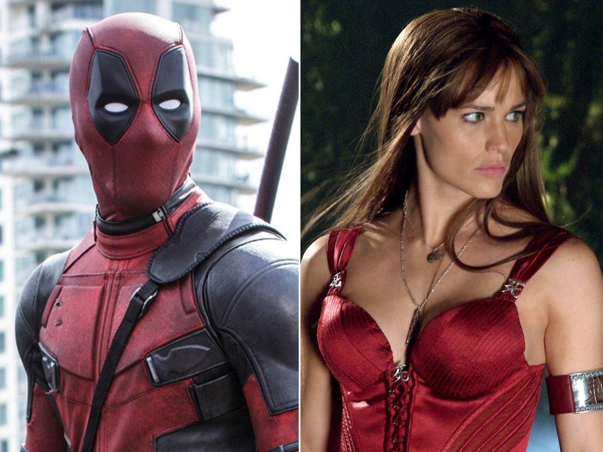 Ryan Reynolds as Deadpool, and Jennifer Garner as Elektra