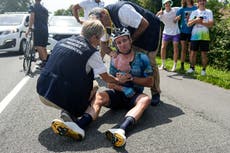 Mark Cavendish’s Tour de France record attempt ends with stage eight crash