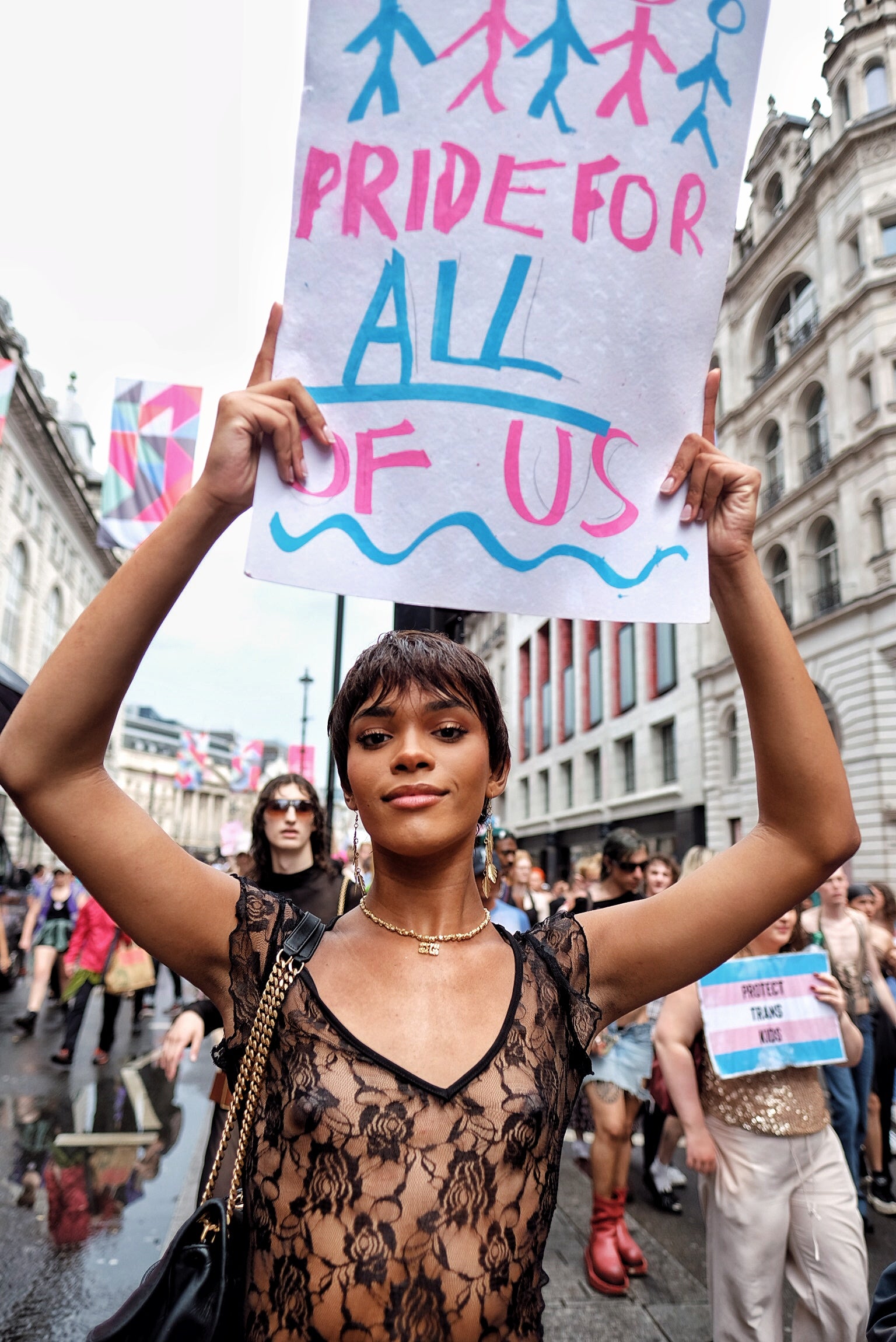 ‘Heartstopper’ star Yasmin Finney holds a placard in this year’s parade