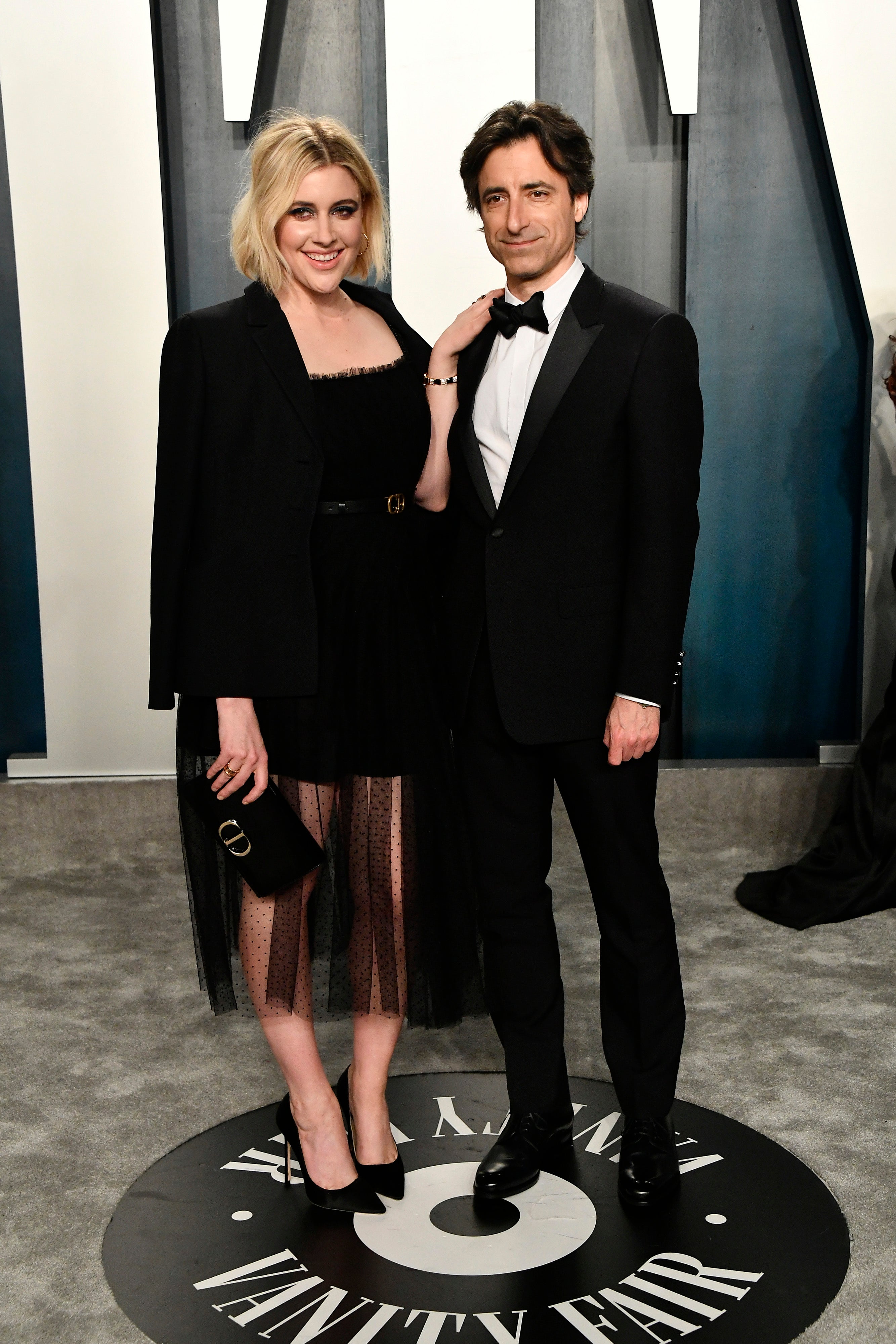 Greta Gerwig and Noah Baumbach attend the 2020 Vanity Fair Oscar Party hosted by Radhika Jones at Wallis Annenberg Center for the Performing Arts on February 09, 2020