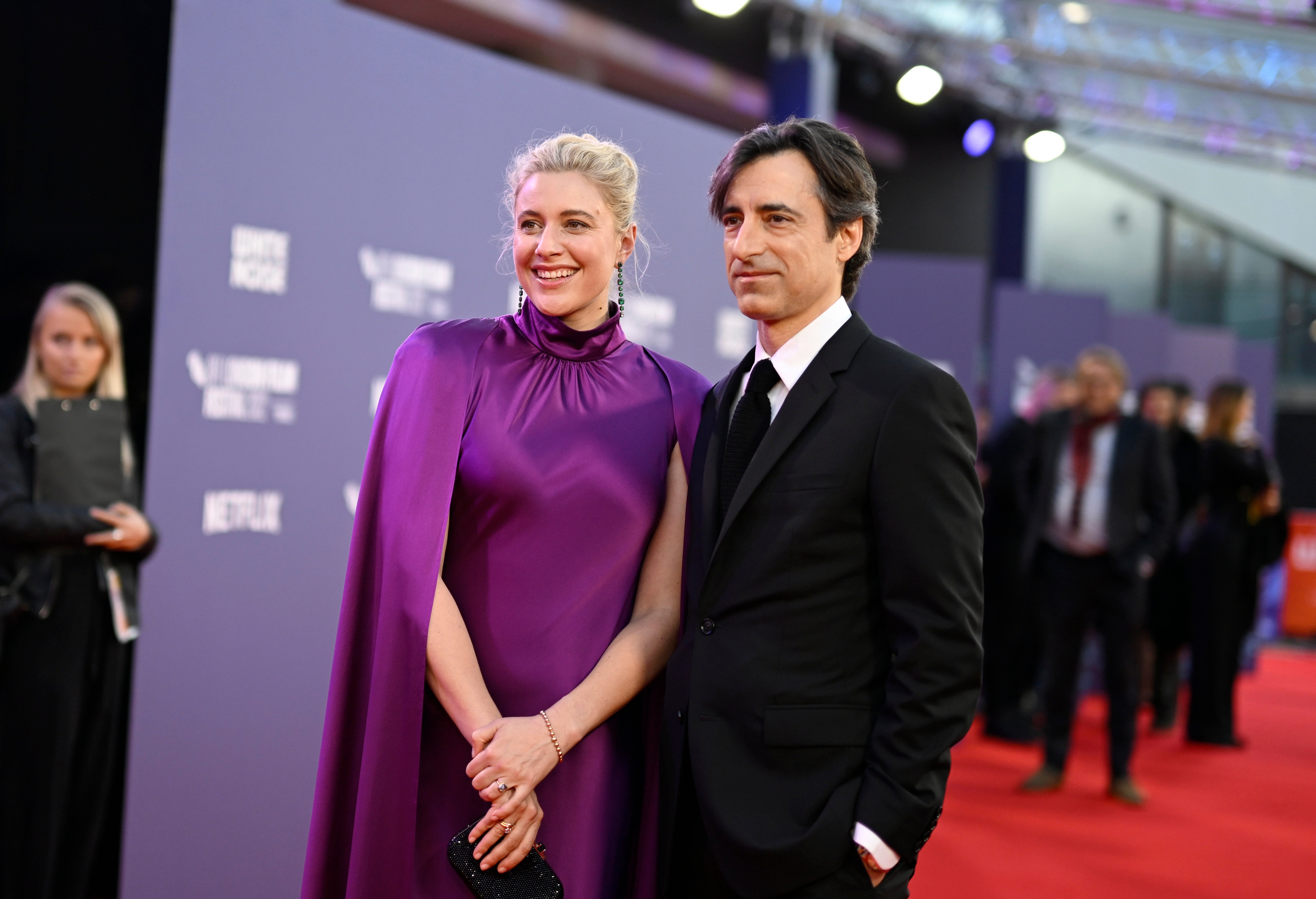 Greta Gerwig and Noah Baumbach attend the "White Noise" UK premiere during the 66th BFI London Film Festival at The Royal Festival Hall on October 06, 2022