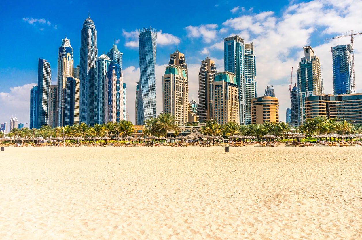 The beach with the Marina skyline in the background