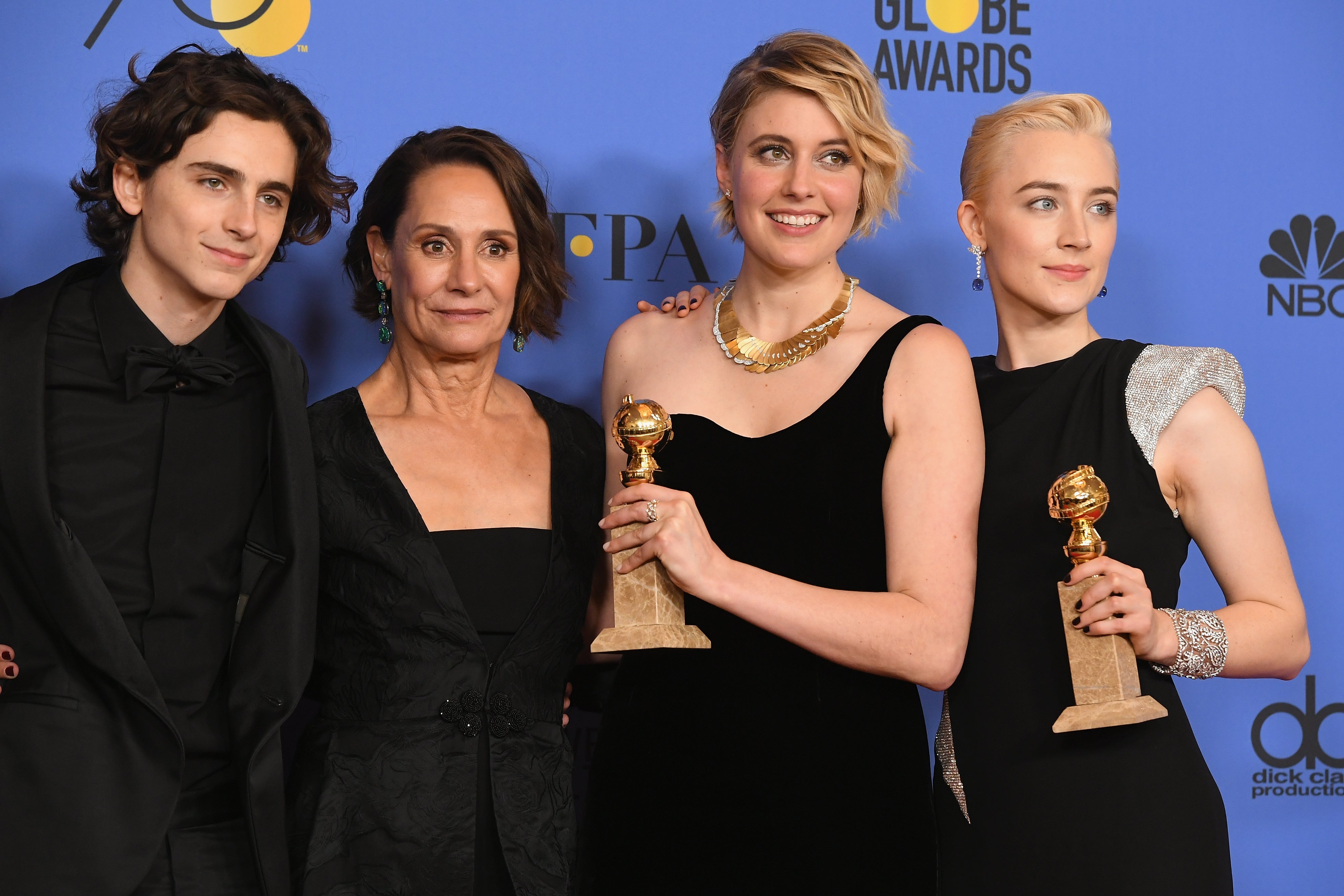 From L-R: Timothée Chalamet, Laurie Metcalf, Greta Gerwig and Saoirse Ronan in 2018