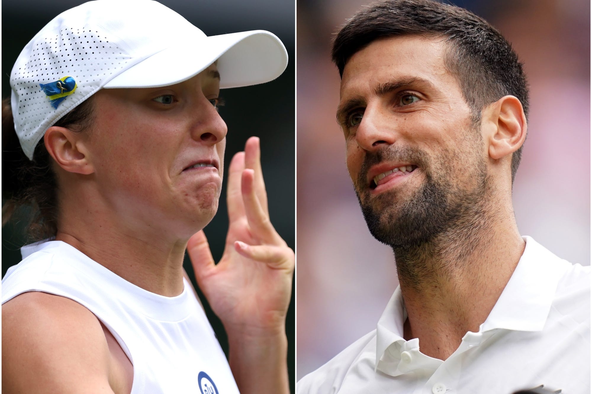 Novak Djokovic, right, progressed to the Wimbledon semi-finals but women’s world number one Iga Swiatek was knocked out (PA)