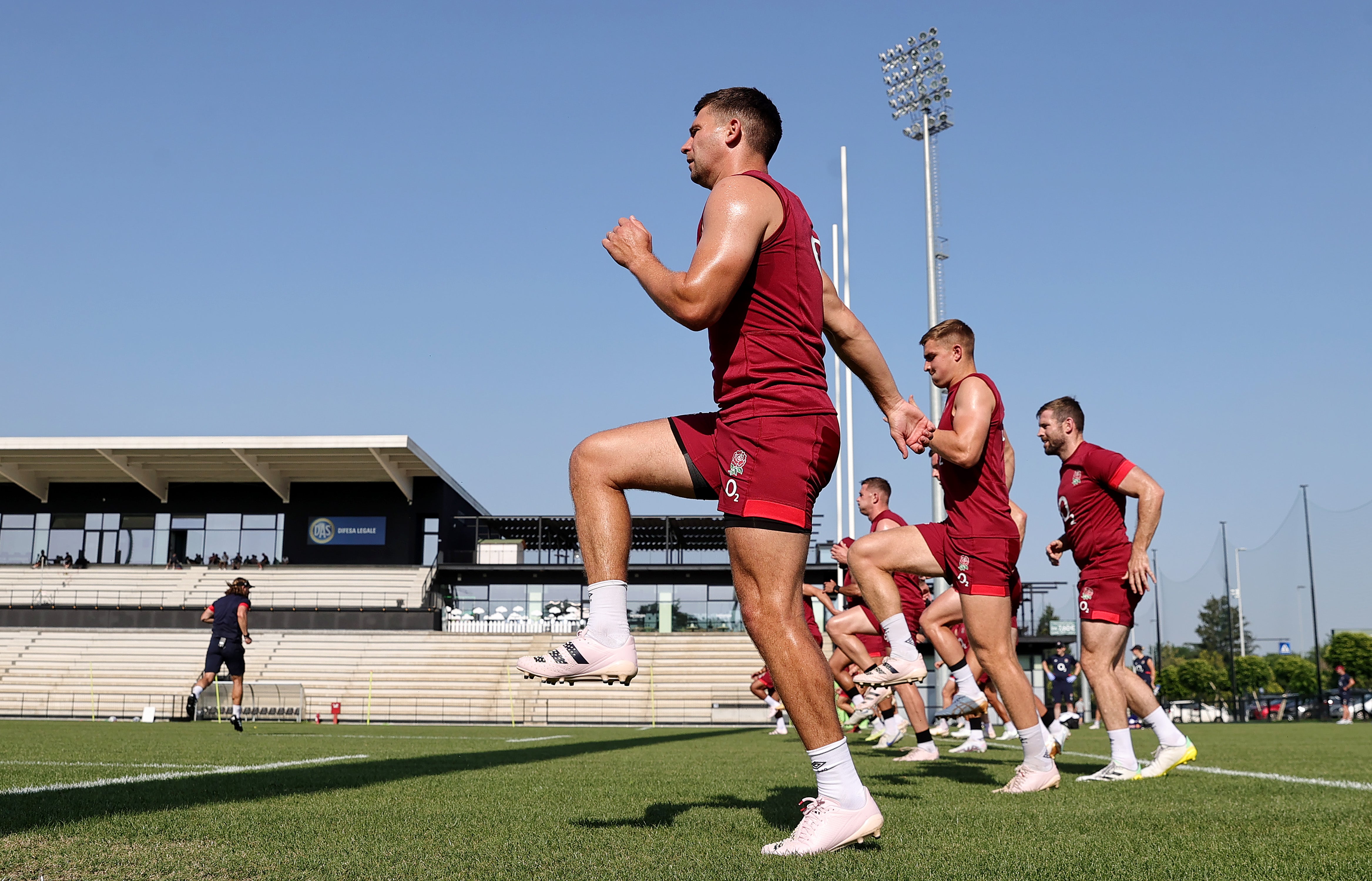 Ben Youngs warms up before a training session